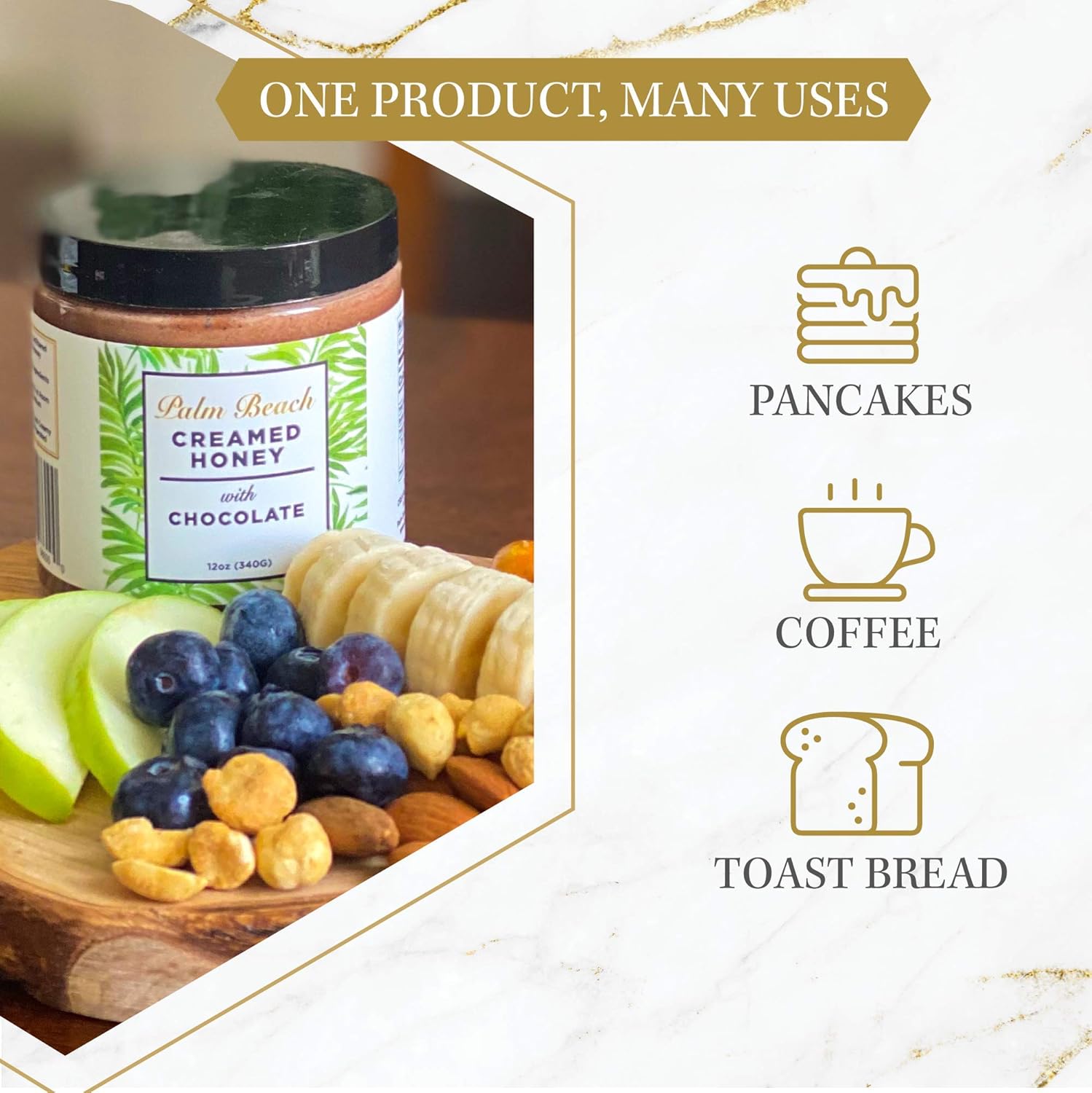 Palm Beach Creamed Honey con chocolate, miel de flores silvestres natural batida, miel pura cruda y sin filtrar, certificado Kosher, 12 onzas