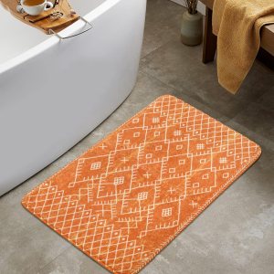 Uphome Alfombras de baño de 18 x 25 pulgadas, color naranja, bohemio, antideslizante, marroquí, geométrica, alfombra de baño de terciopelo suave, Uphome Alfombras de baño de 18 x 25 pulgadas, color naranja, bohemio, antideslizante, marroquí, geométrica, alfombra de baño de terciopelo suave,