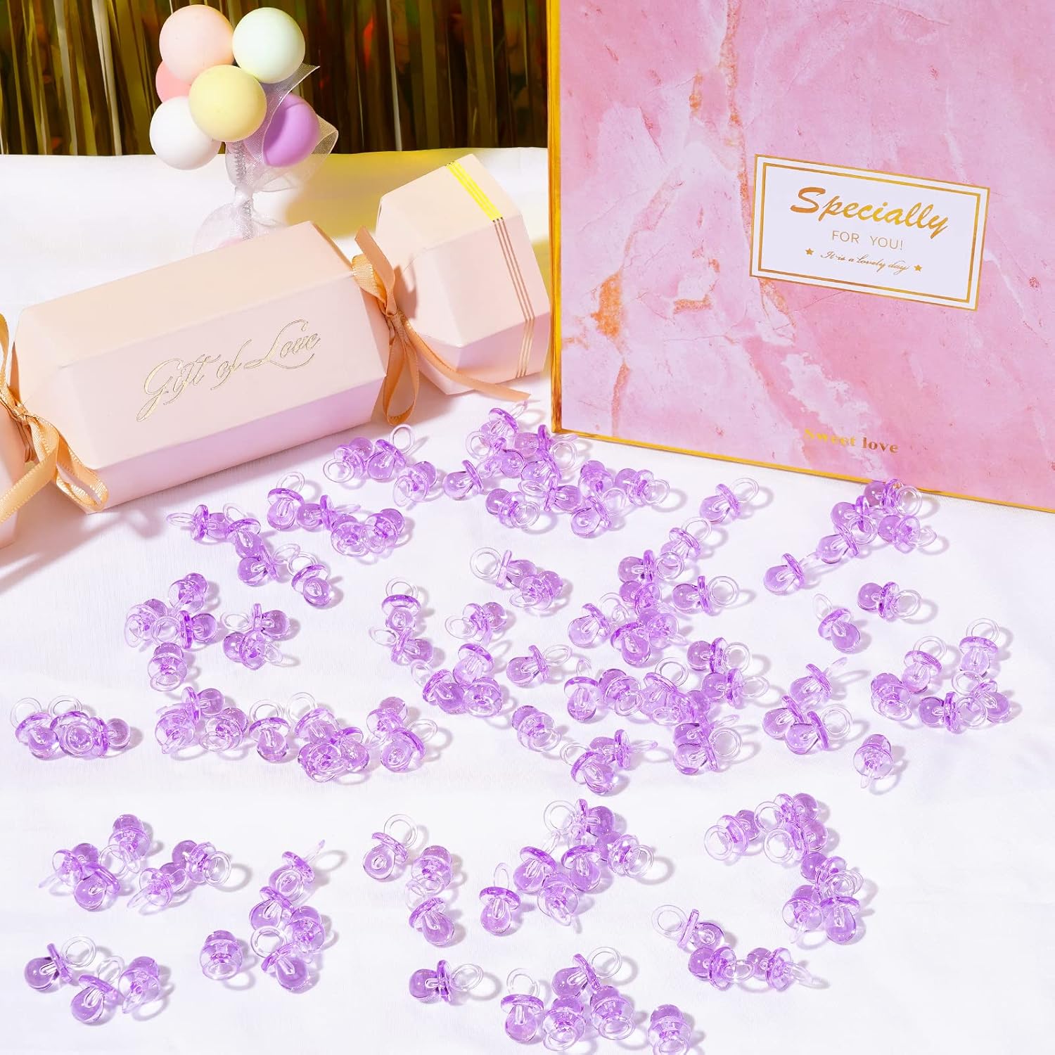 150 mini chupones acrílicos para baby shower para niñas, chupones a granel de 0.86 pulgadas para revelación de género, recuerdos de fiesta,