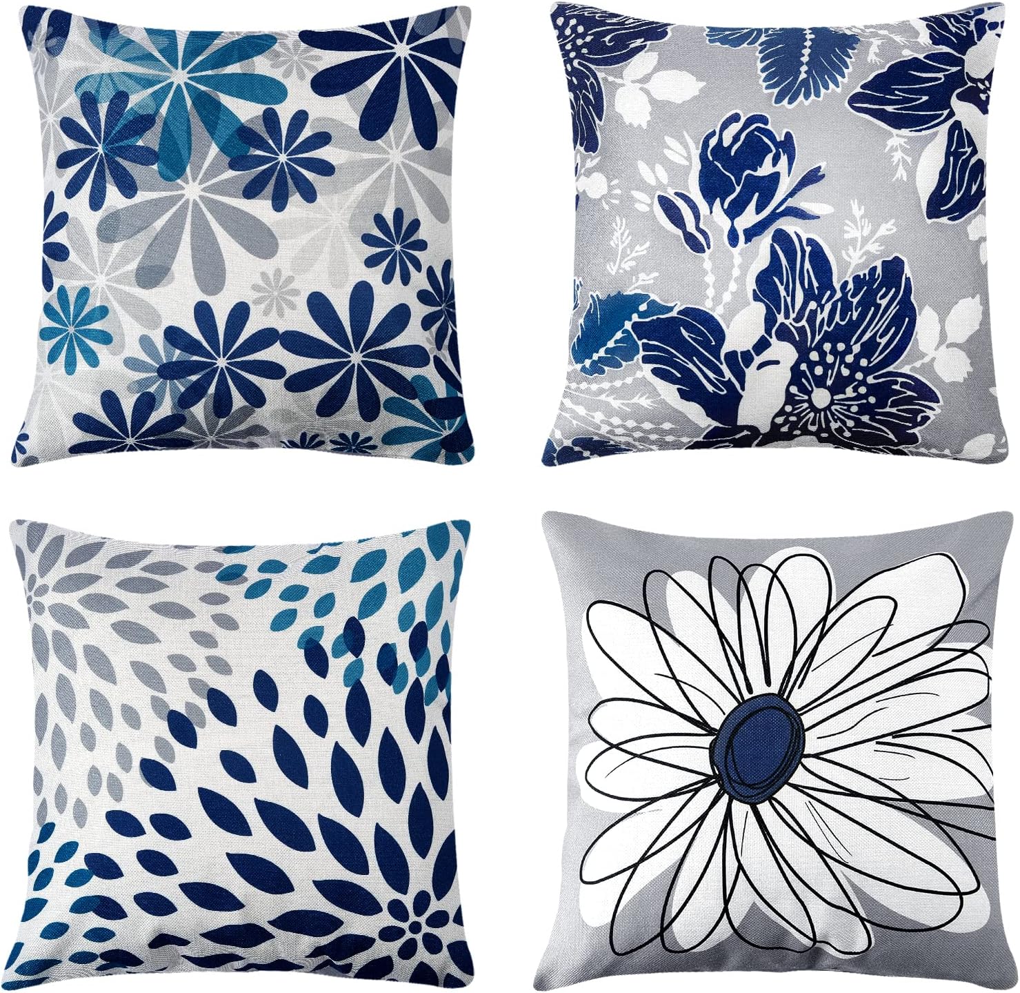 Baidast Juego de 4 fundas de almohada azules de 16 x 16 pulgadas, fundas decorativas para sofá, para interiores y exteriores, decoración del hogar