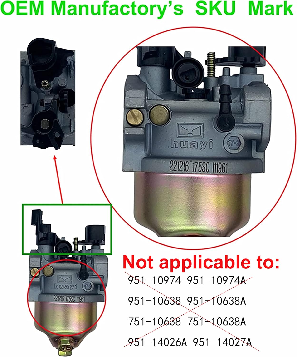 YAMAKATO Huayi 951-15236 Carburador 175SD 170SD 175SC para Troy-Bilt Craftsman MTD 208cc soplador de nieve Storm 2410 OEM