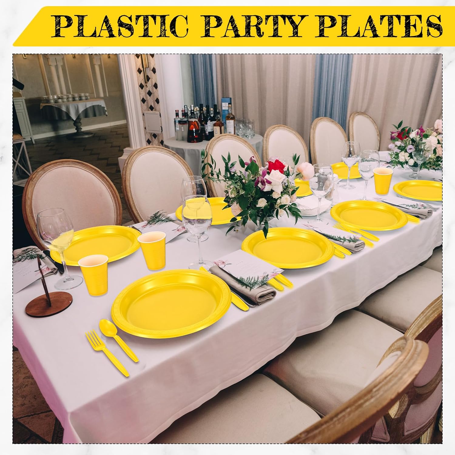 Uiifan 300 suministros desechables para fiestas, incluyen 50 platos llanos de plástico de 9 pulgadas, 50 platos de plástico de 7 pulgadas, 50 vasos