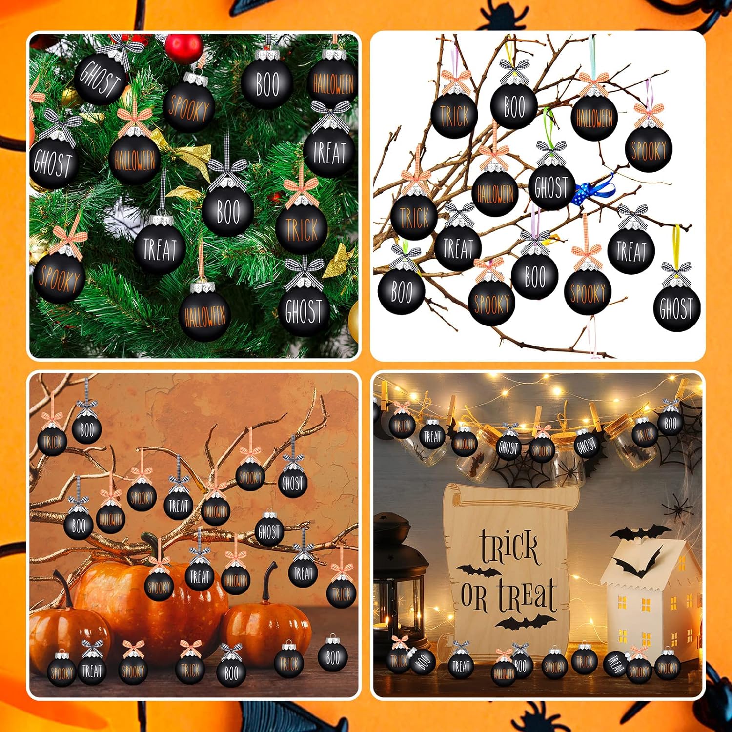 12 adornos de bola de Halloween de 2.4 pulgadas, decoraciones de Halloween para árbol, adornos colgantes de Halloween, decoración de plástico para