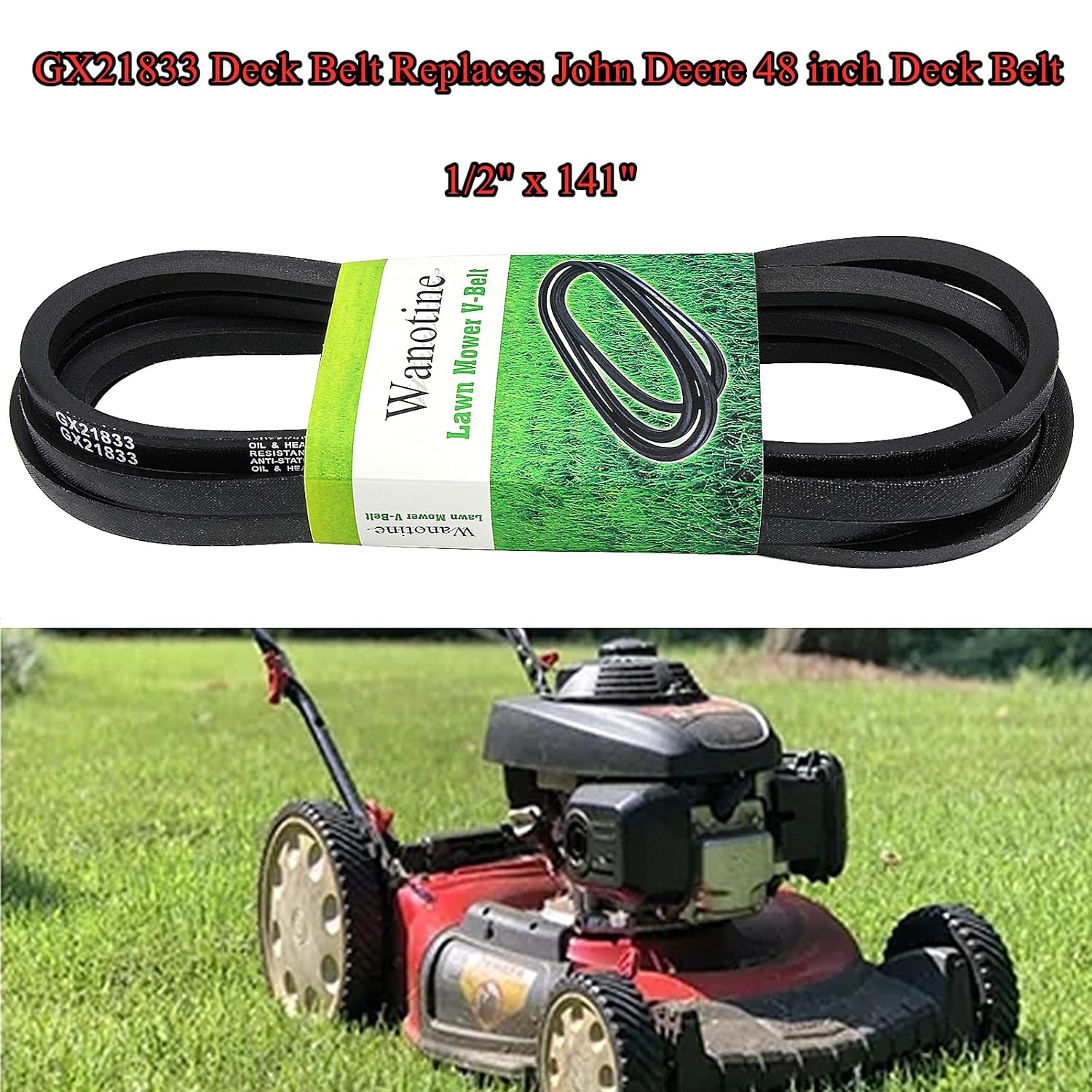 La correa de cubierta GX21833 reemplaza a la correa de cubierta de cortacésped John Deere de 48 pulgadas GX20571 para L120, L130, D140, D150, D155,