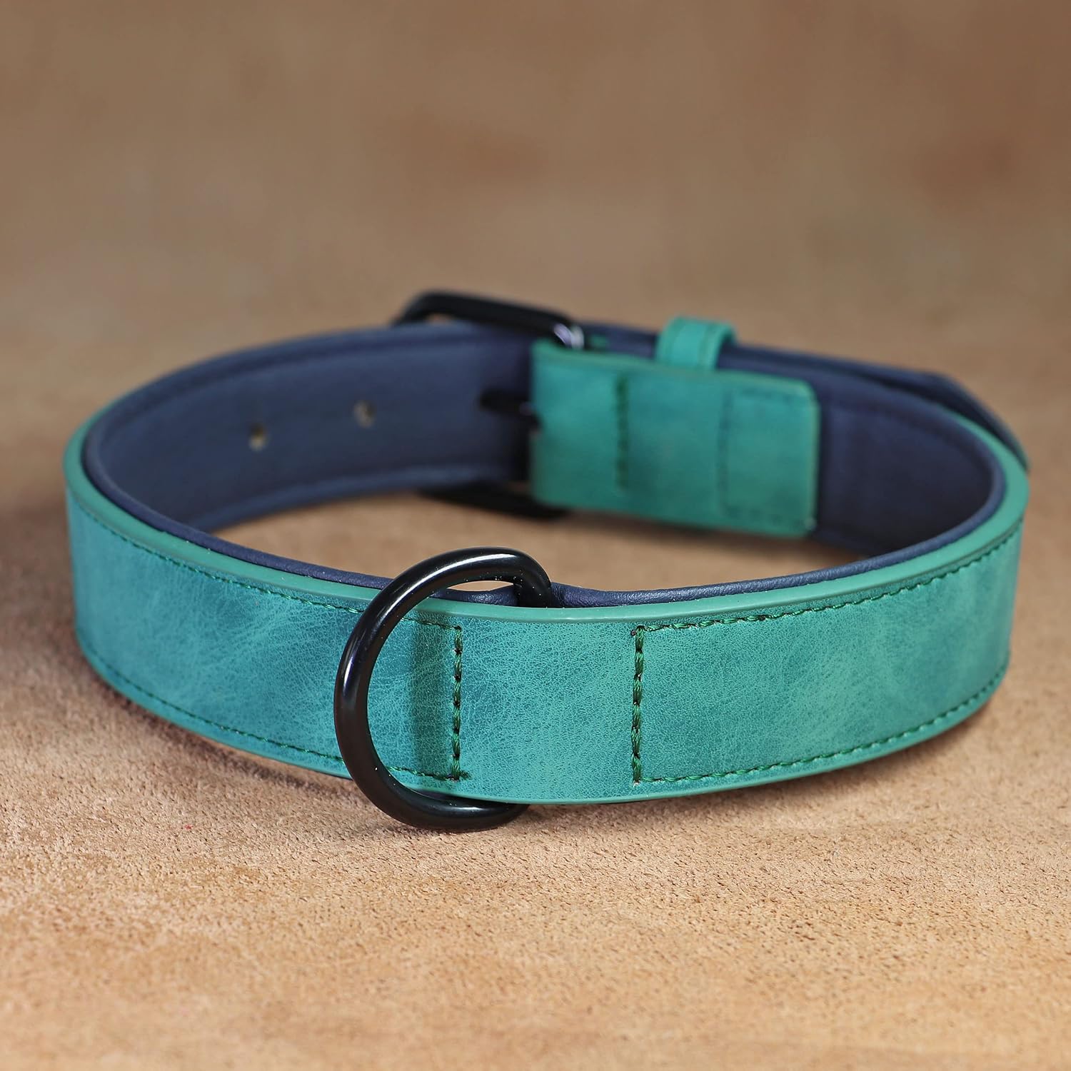 Didog Collar de cuero acolchado suave para perro, collar de cuero transpirable y resistente con hebilla metálica ajustable a prueba de óxido para