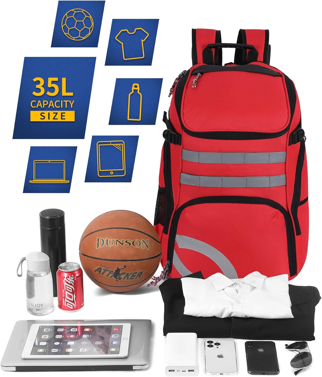 Mochila de baloncesto para hombres y mujeres, bolsa de baloncesto con compartimento para pelotas y zapatos, mochila deportiva para gimnasio