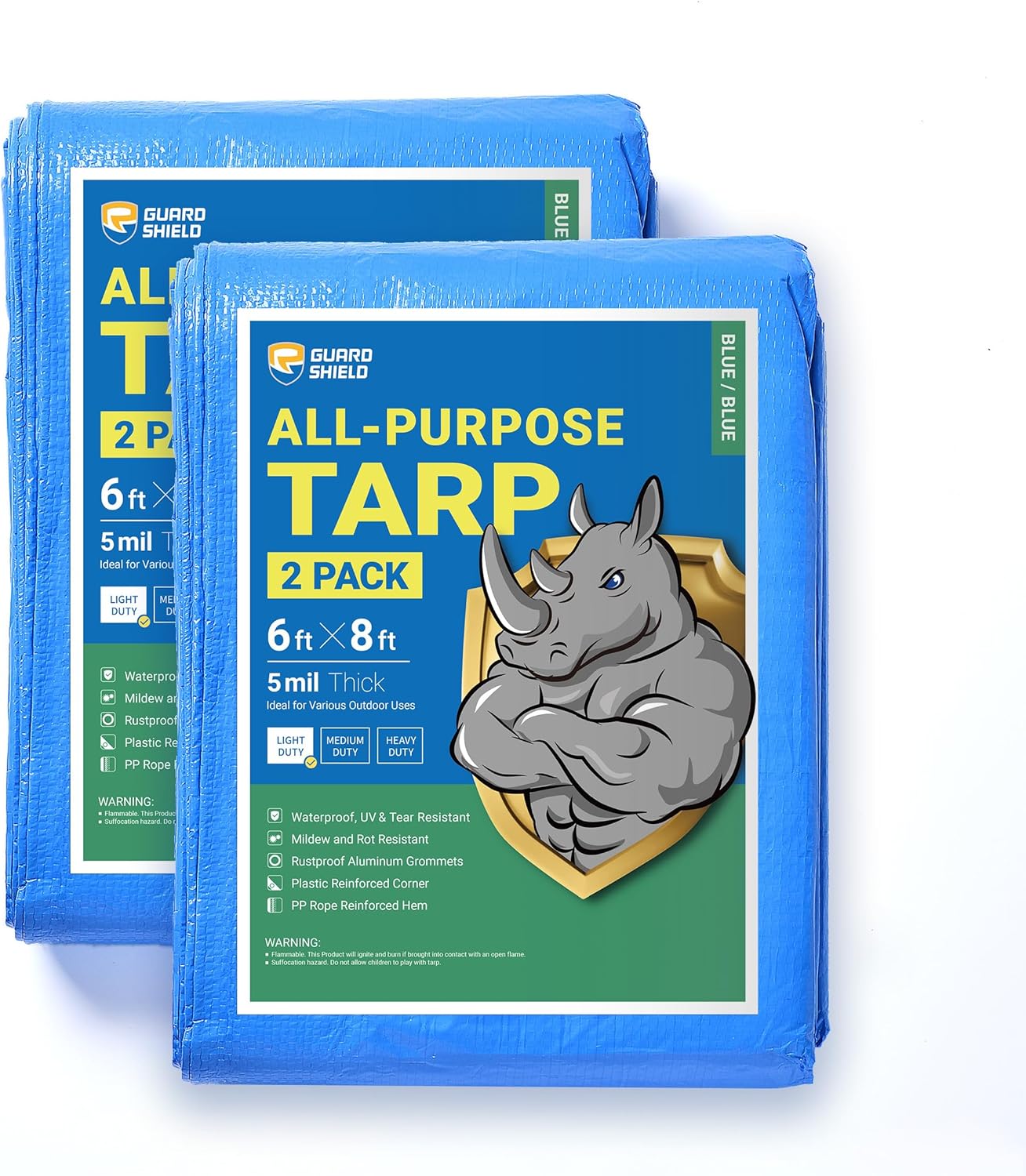 GUARD SHIELD Lona azul impermeable multiusos para exteriores, cubierta de lona, de 6 x 8 pies, ligera, de 5 mil (paquete de 2)