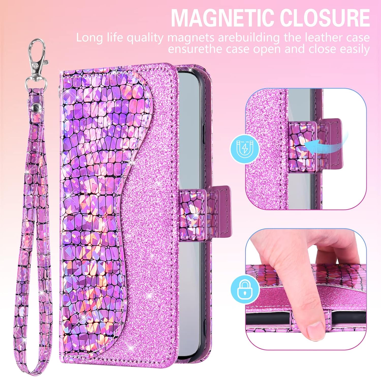 Asuwish Funda de teléfono para OnePlus Nord N10 5G Funda tipo cartera con protector de pantalla y tarjetero abatible con purpurina para celular One