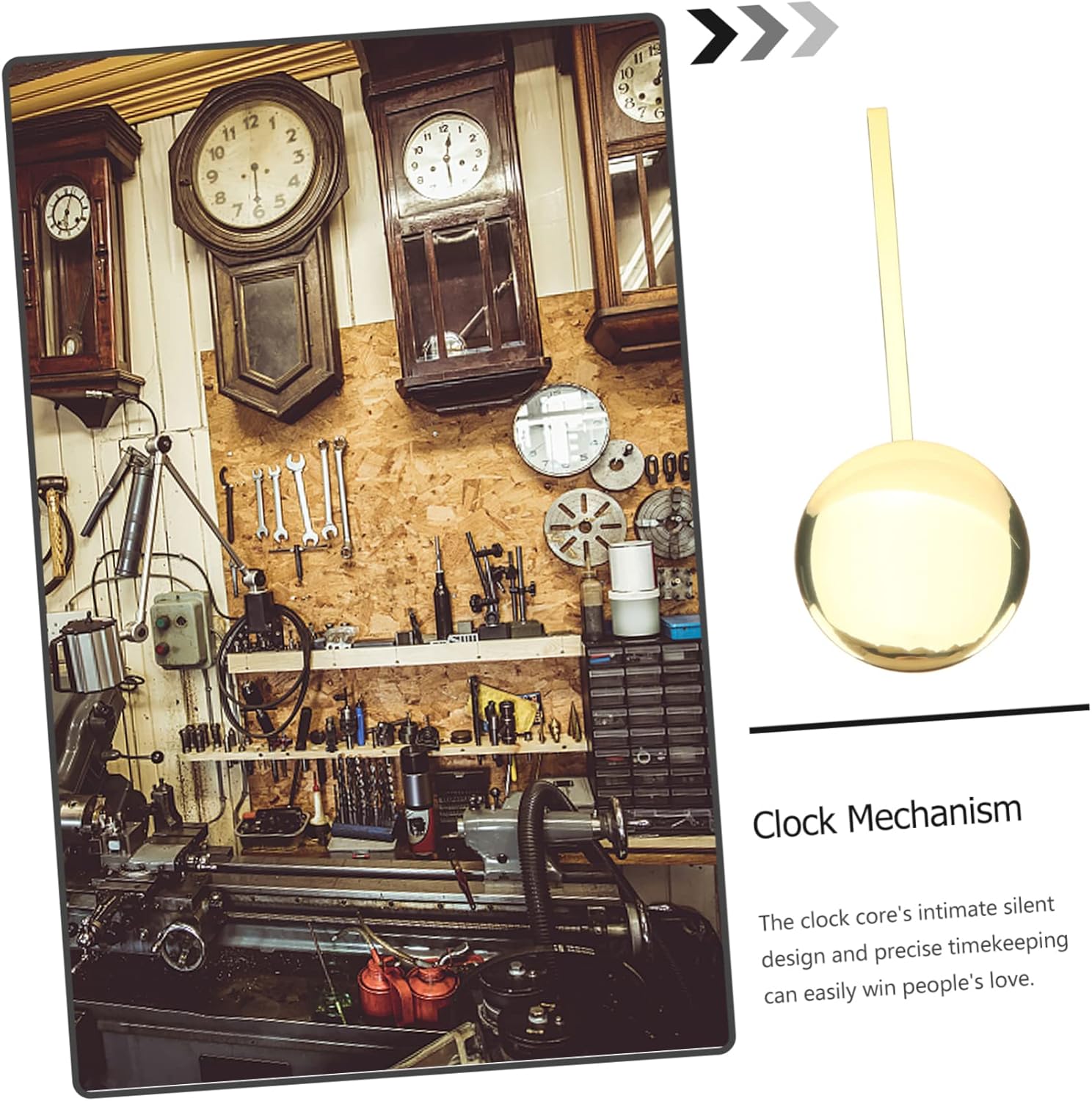 DOITOOL Reloj de pared de cuarzo, mecanismo de reemplazo de reloj de péndulo, pieza de reloj de pared, reloj de pared dorado, kit de moda antigua,