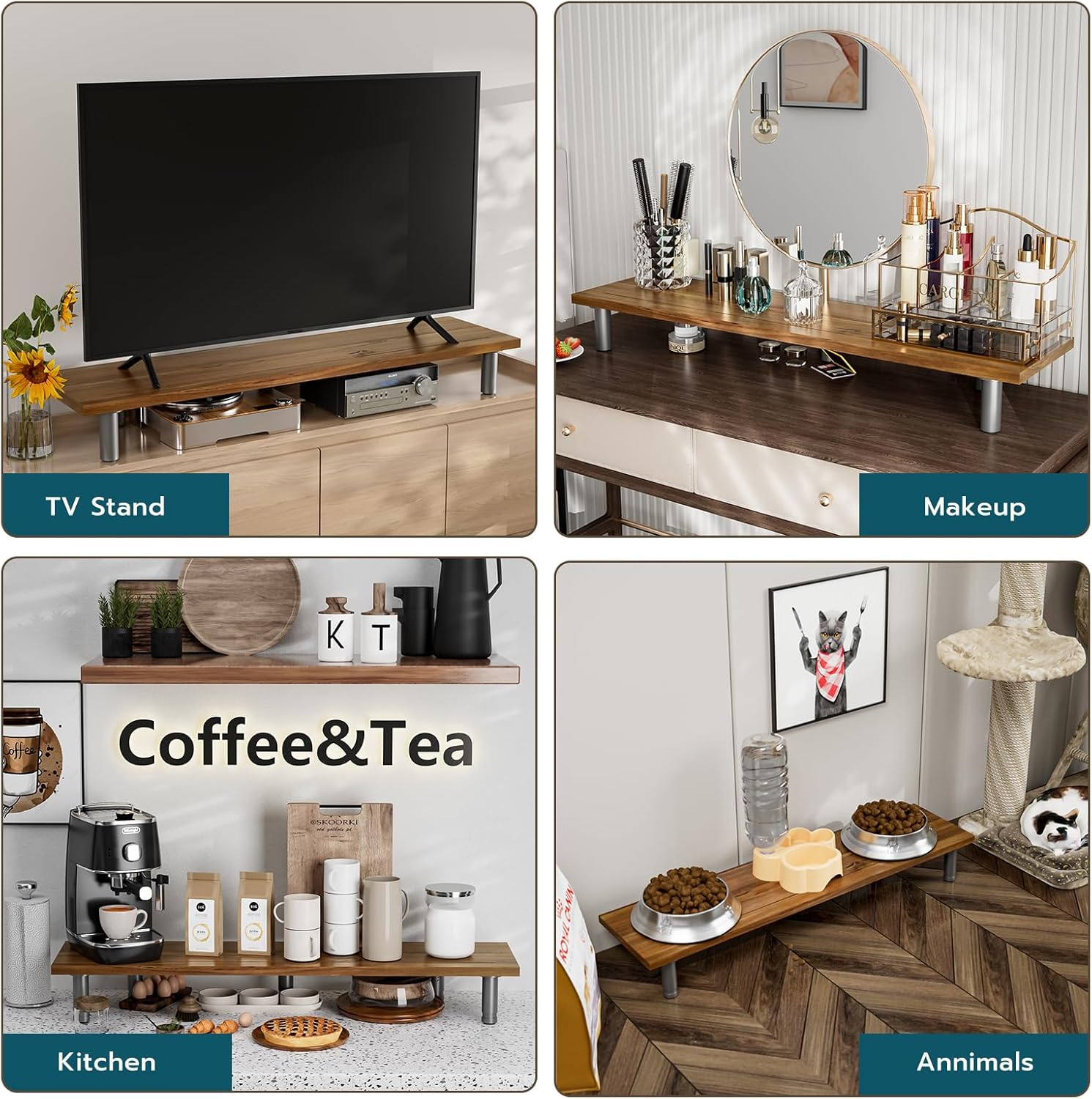 Frylr Elevador grande de doble monitor, madera dura hecha a mano de primera calidad, soporte de monitor de computadora de madera de altura ajustable
