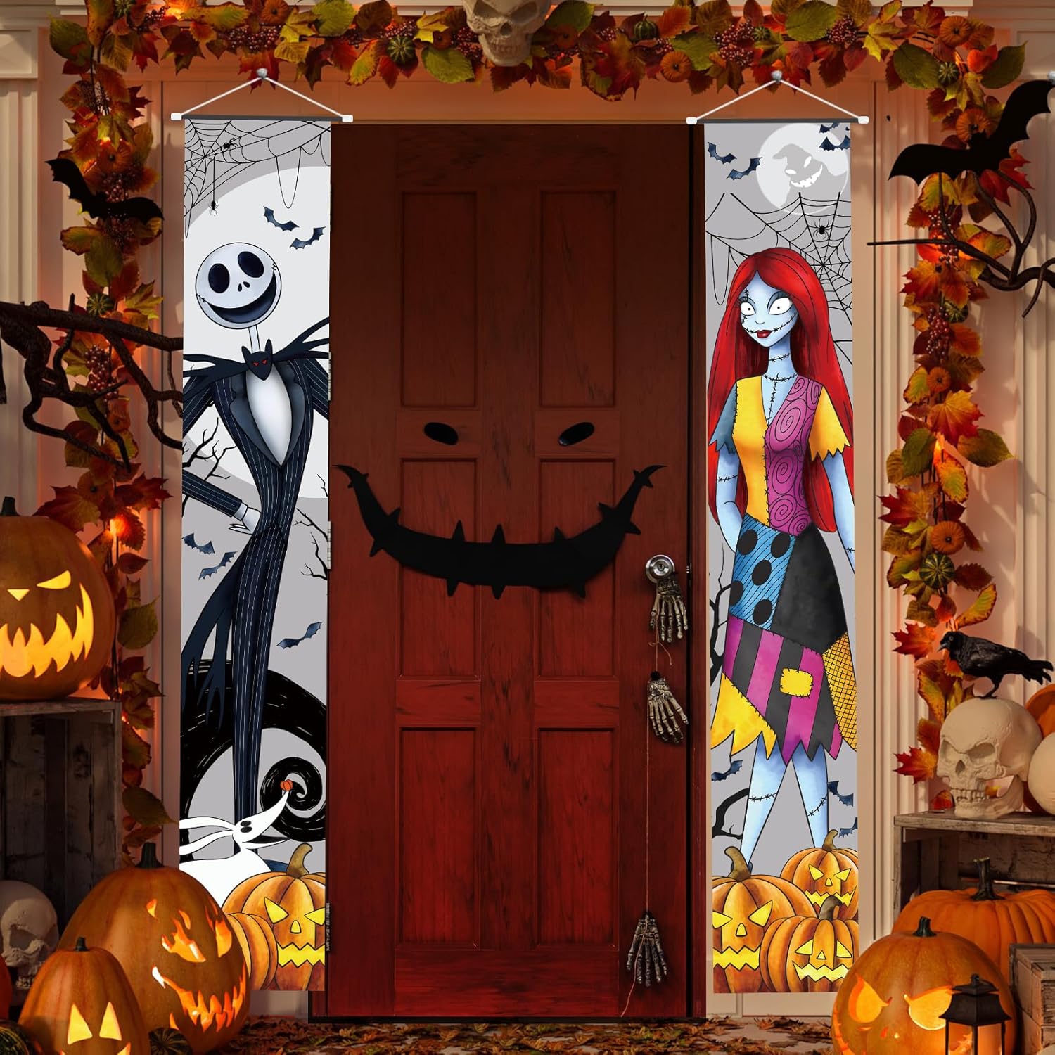 Cartel de Jack Sally Banners para porche, decoración de Halloween, Navidad, pesadilla, decoración de Halloween, pancarta de fiesta al aire libre