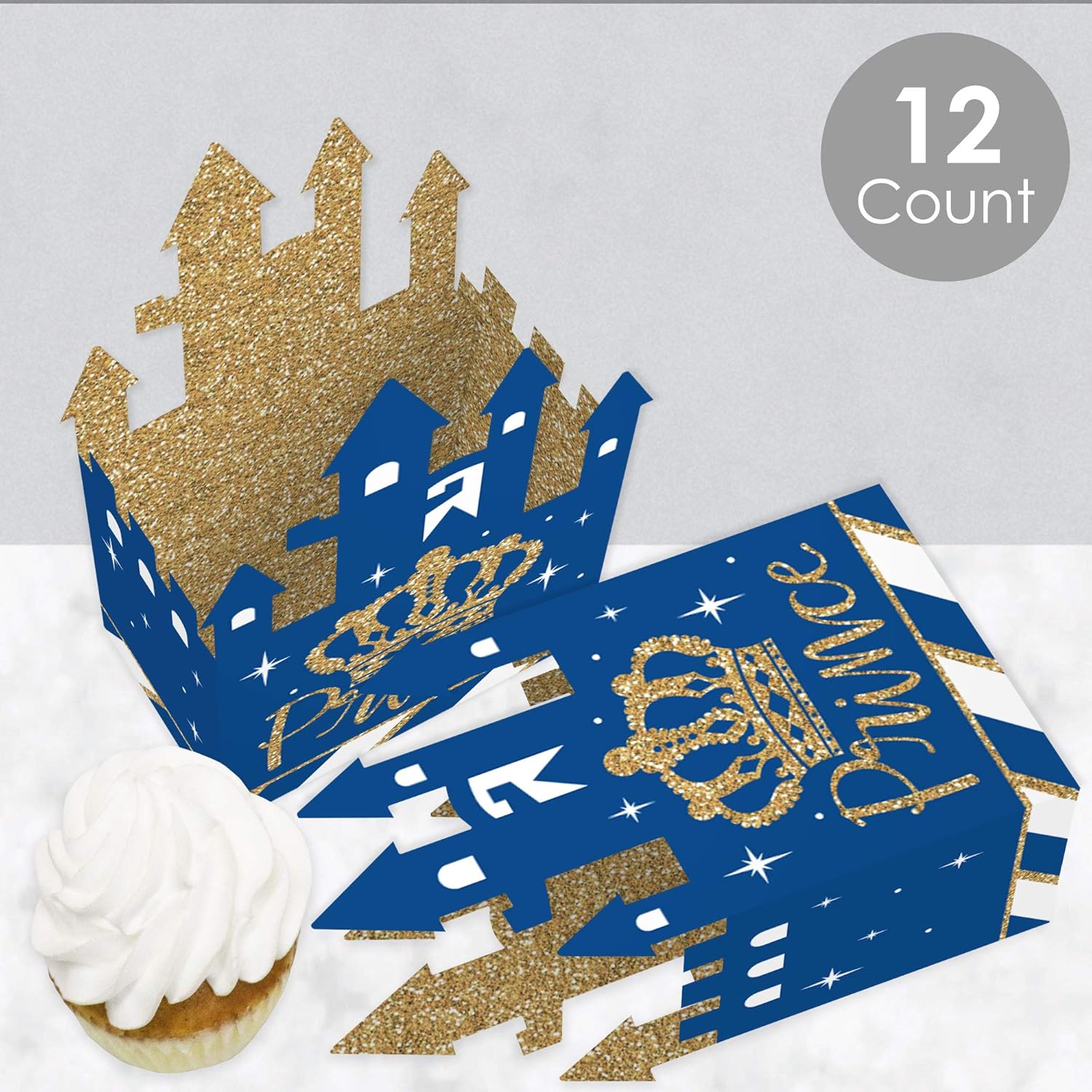 Big Dot of Happiness Royal Prince Charming – Cajas de regalo para baby shower o fiesta de cumpleaños, cajas de castillo, juego de 12