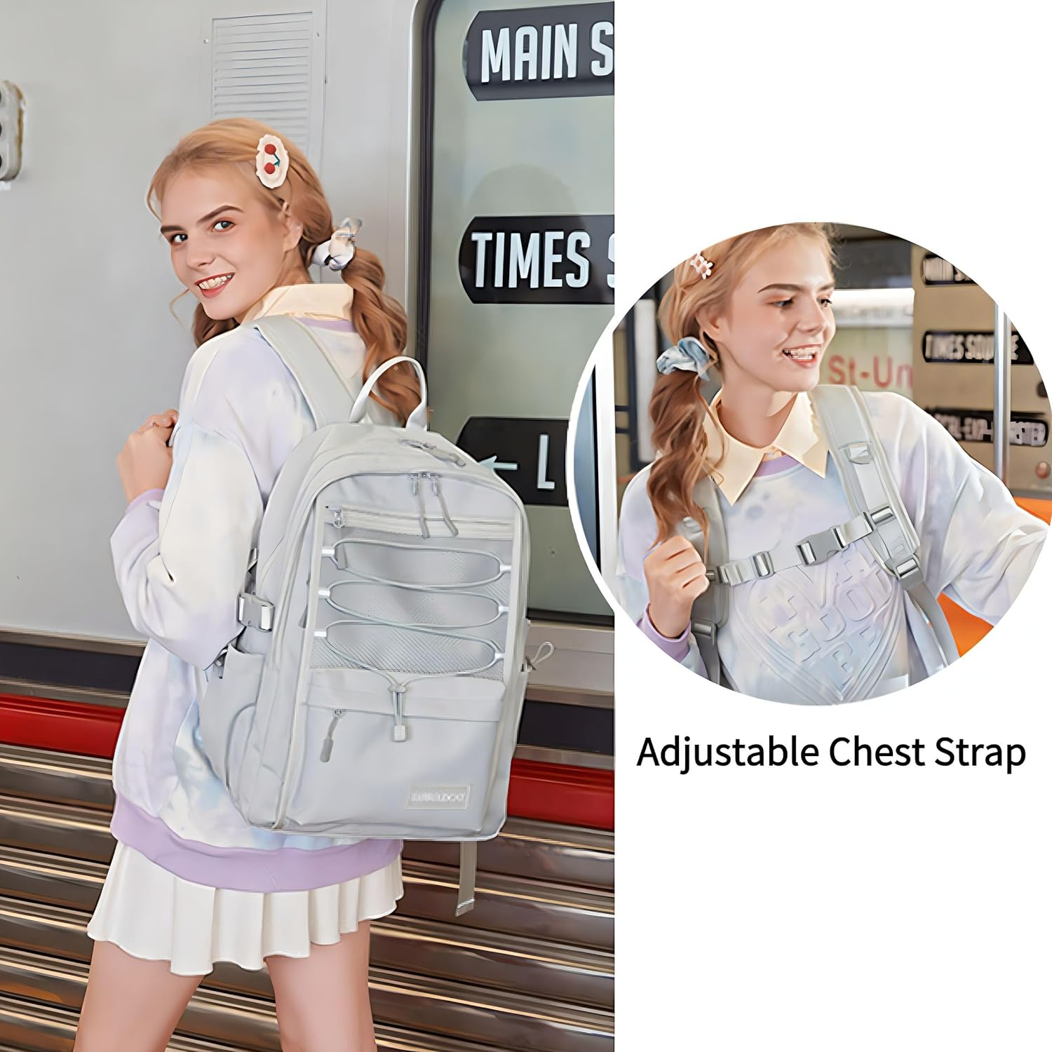 Mochila para escuela, universidad, adolescentes, estudiantes, bolsa de viaje estética con compartimento para laptop, mochila escolar casual, Blanco,