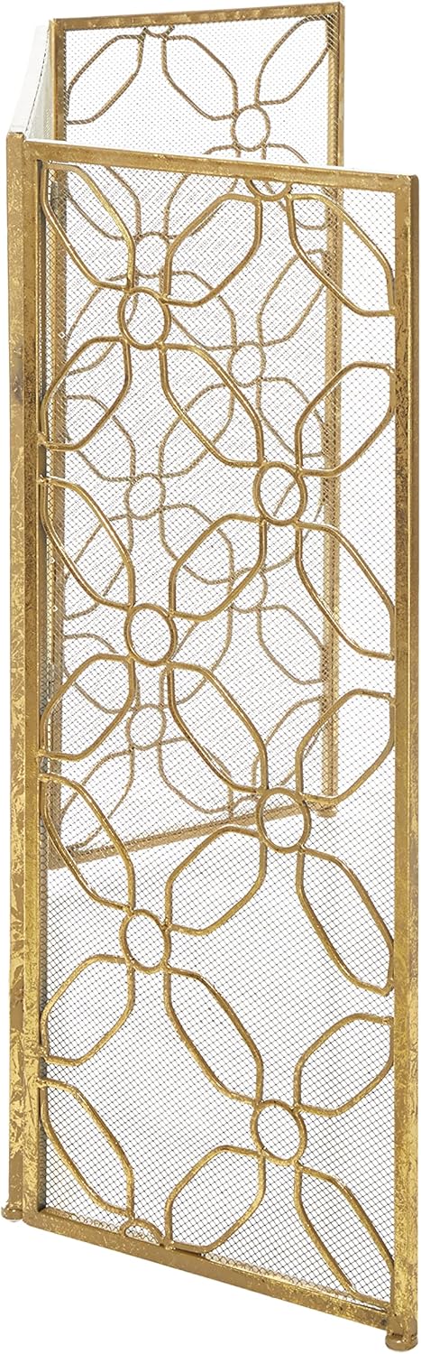 Deco 79 Malla plegable geométrica metálica para chimenea de 3 paneles, 53 x 1 x 31 pulgadas, color dorado
