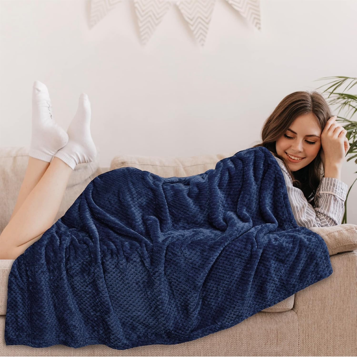 PAVILIA Manta de franela para sofá  Cobija suave con textura de wafle  microfibra cálida y acogedora  Ligera, para todas las estaciones