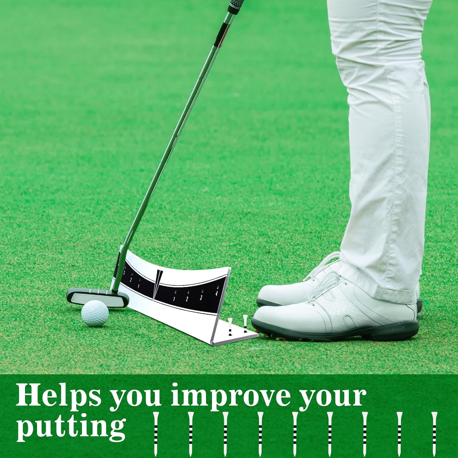 Carril de golf para poner borde de golf, riel de golf, ayuda de entrenamiento de swing de golf, pista de putting portátil para mejorar el putting,
