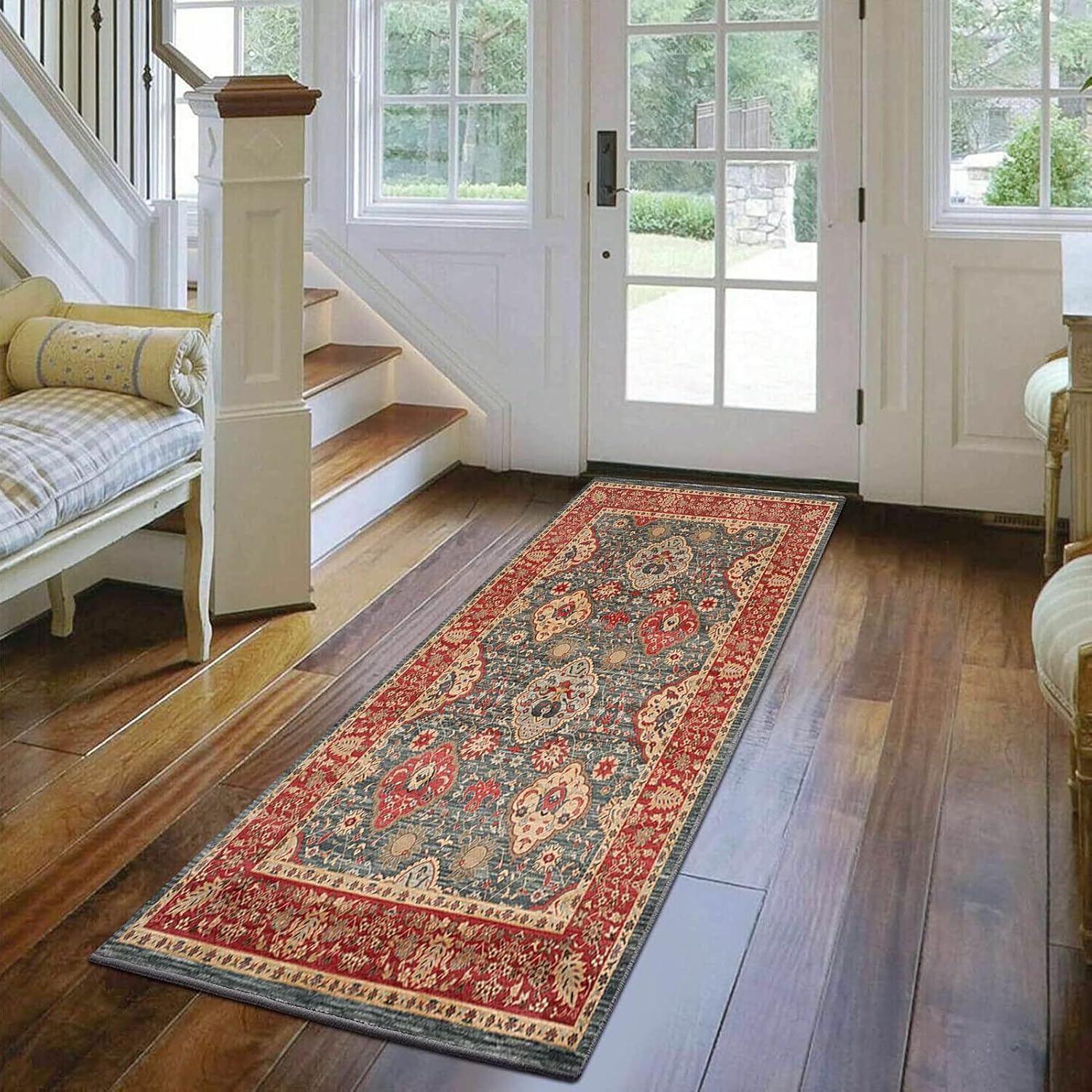 Alfombras largas para pasillo, alfombra de pasillo rojo retro con respaldo antideslizante, alfombra de pasillo de 39.4 in, 4.9 ft, 98.4 in, 118.1