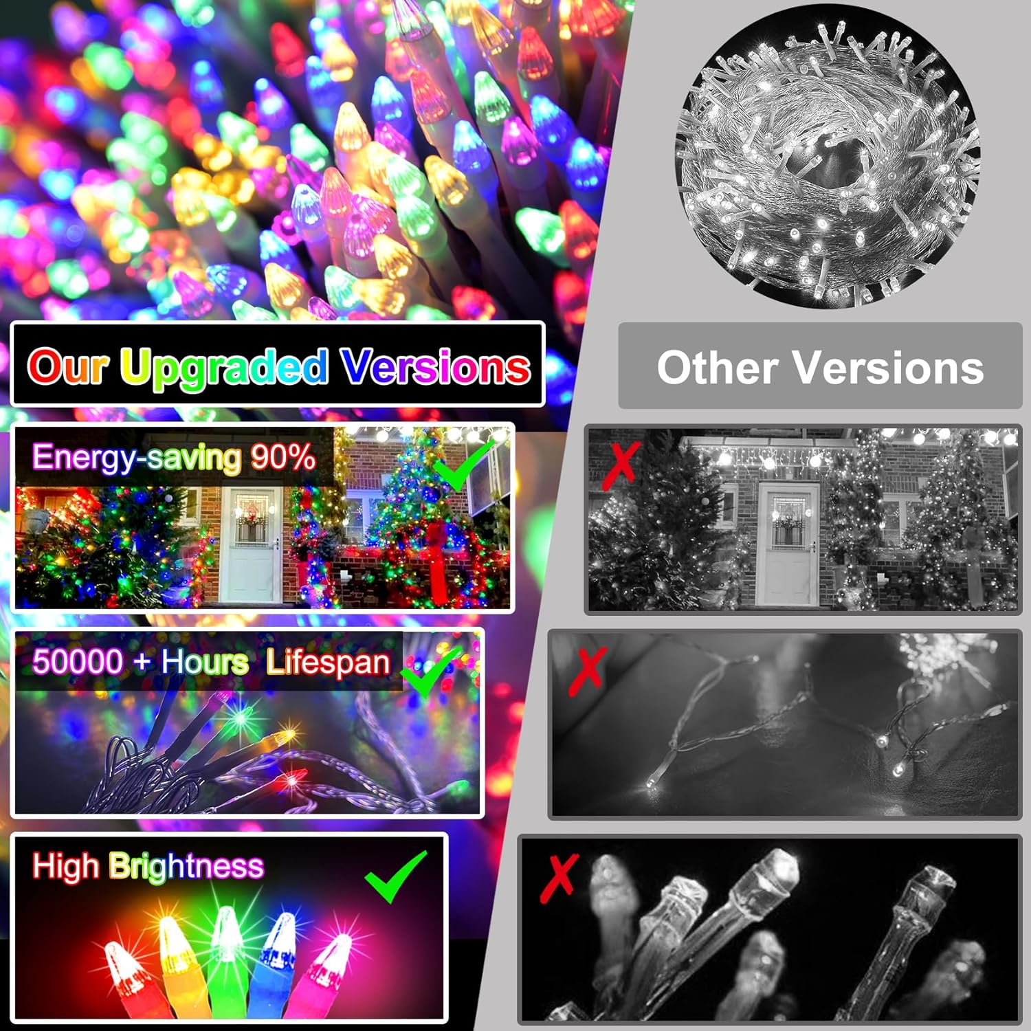 Luces de Navidad de 509 pies para exteriores, 1350 luces LED para decoración de árbol de Navidad con 8 modos y memoria de temporizador, cable