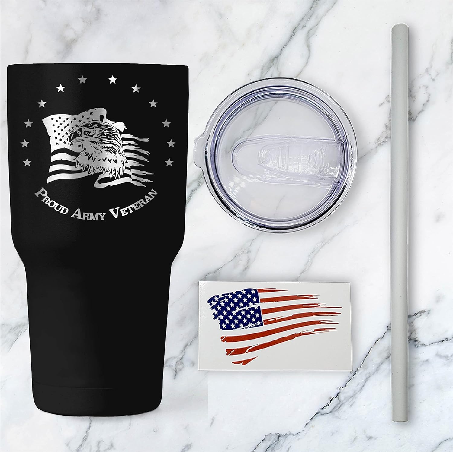 Vaso patriótico de 30 onzas de veterano del ejército de Estados Unidos, taza de viaje con bandera estadounidense, taza de viaje patriótica para