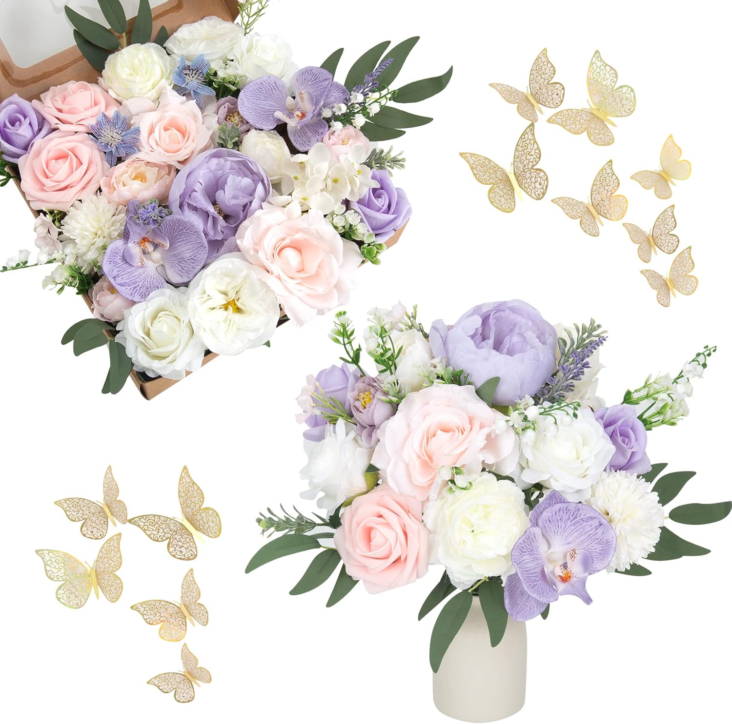 Flores artificiales de seda y rosas, 39 piezas de flores artificiales de seda, decoración de boda, centros de mesa, flores sintéticas para novia,