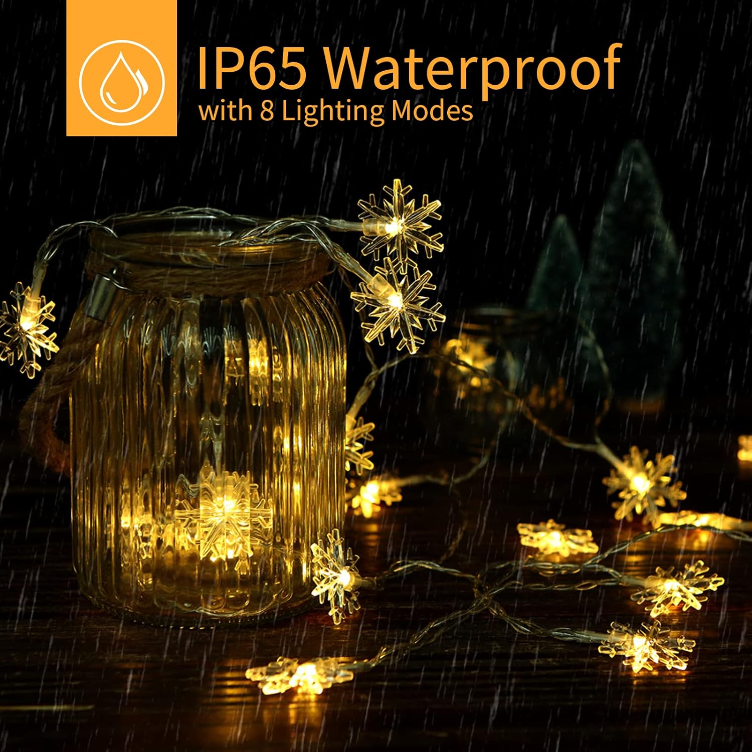 Guirnalda de luces solares de copo de nieve de Navidad, paquete de 2 unidades, 100 luces LED de 78 pies para exteriores, impermeables, con 8 modos