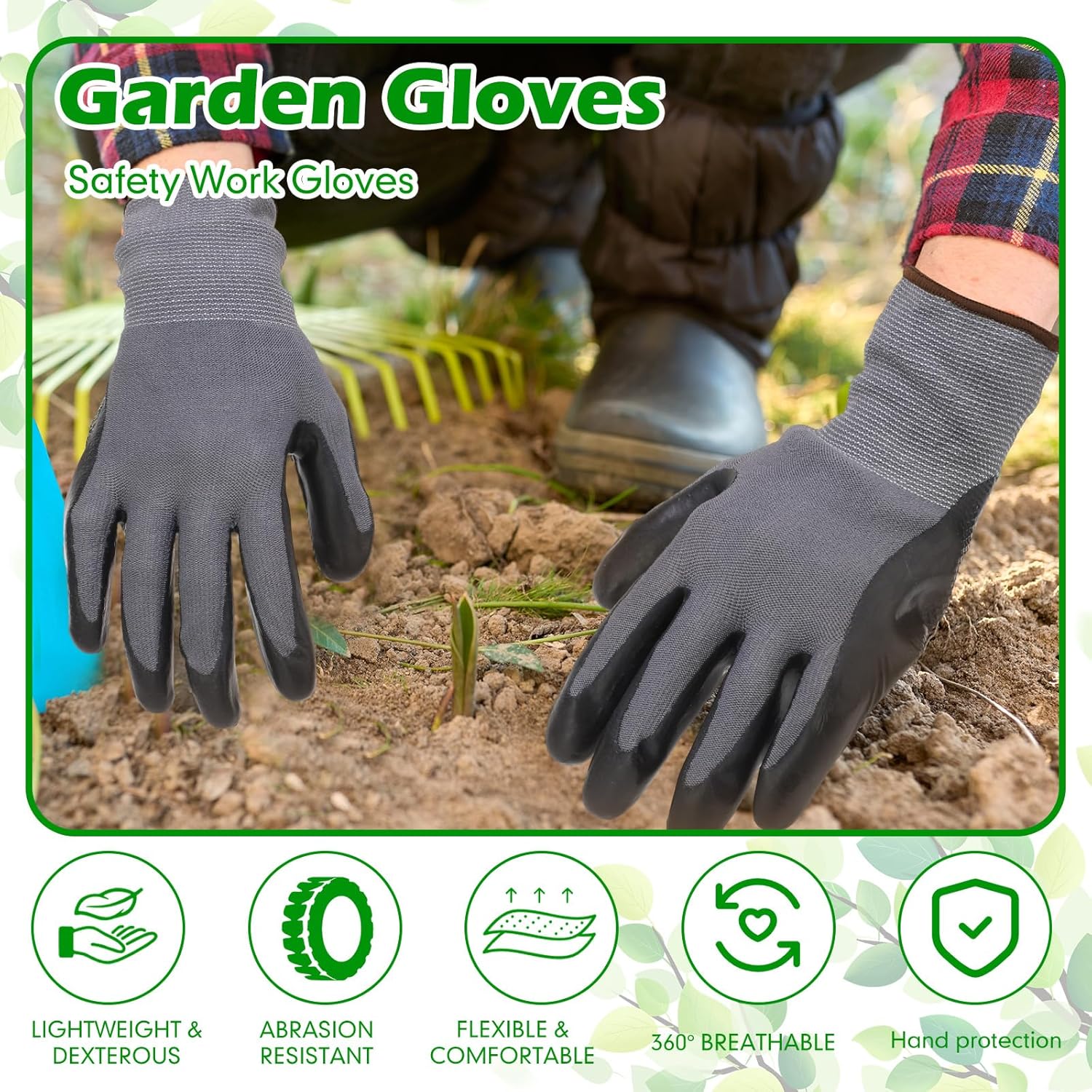 Jexine 50 pares de guantes de trabajo de seguridad para hombres y mujeres, con revestimiento de látex transpirable y agarre fuerte