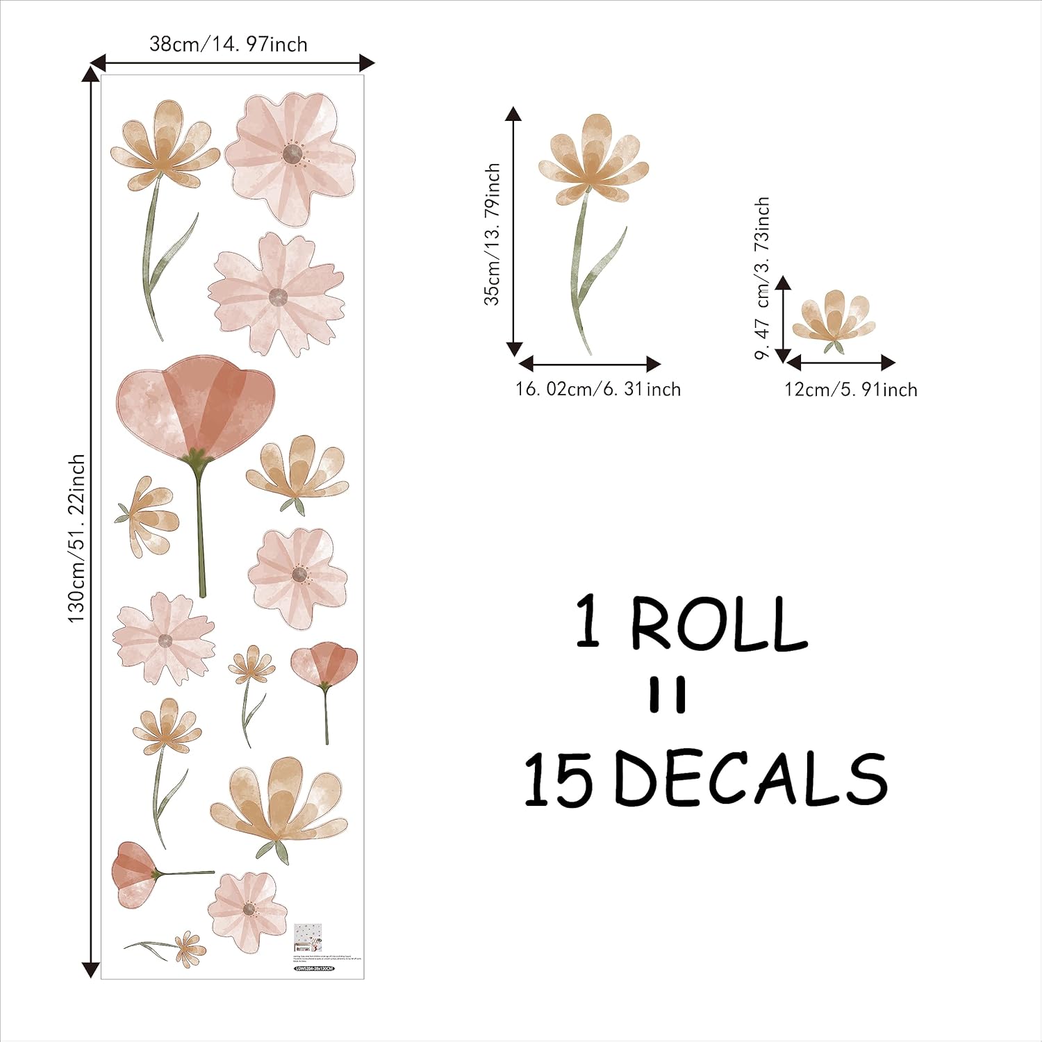 QUCHENG Calcomanías de pared con diseño de margaritas, diseño bohemio, grande, para dormitorio de niñas, calcomanías florales, decoración extraíble,