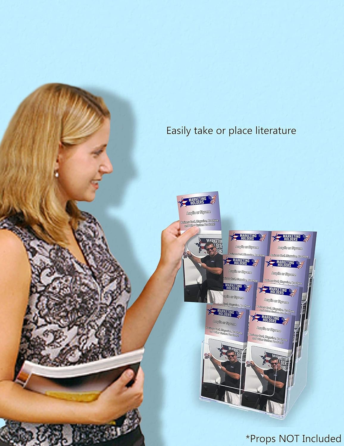 Paquete de 2 soportes para folletos con divisores y herrajes, 4 niveles de acrílico transparente para encimera o pared, mapas de múltiples ranuras,