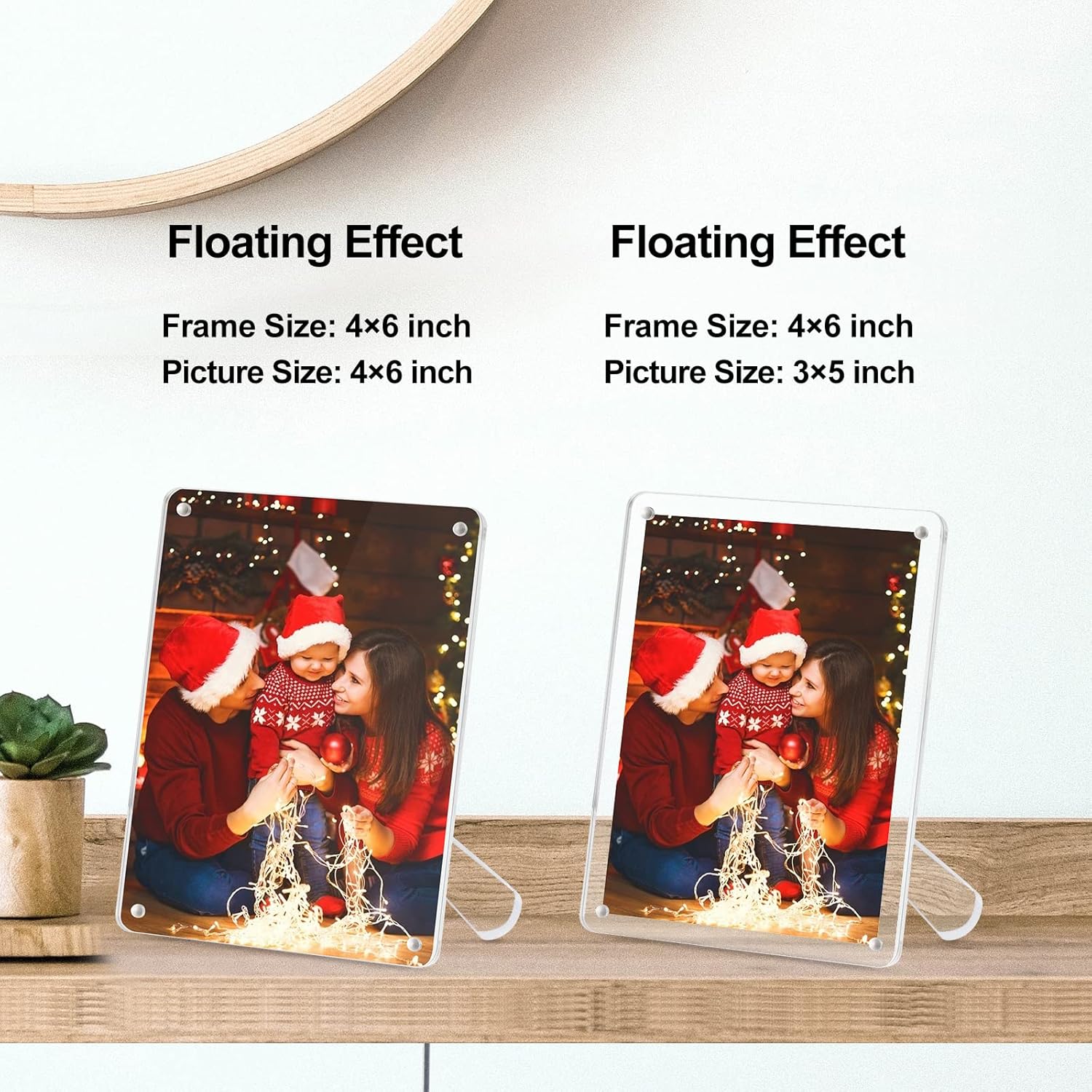 Marco de fotos acrílico de 4 x 6 pulgadas con soporte, marco de fotos transparente con imanes para exhibición de mesa horizontal o verticalmente