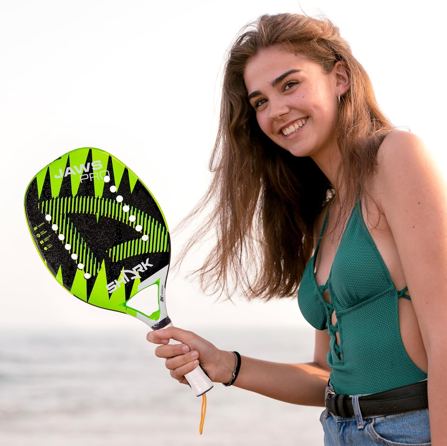 Shark Jaws – Raqueta profesional de tenis de playa – Tecnología avanzada de carbono 3K  EVA Soft Core  Incluye funda