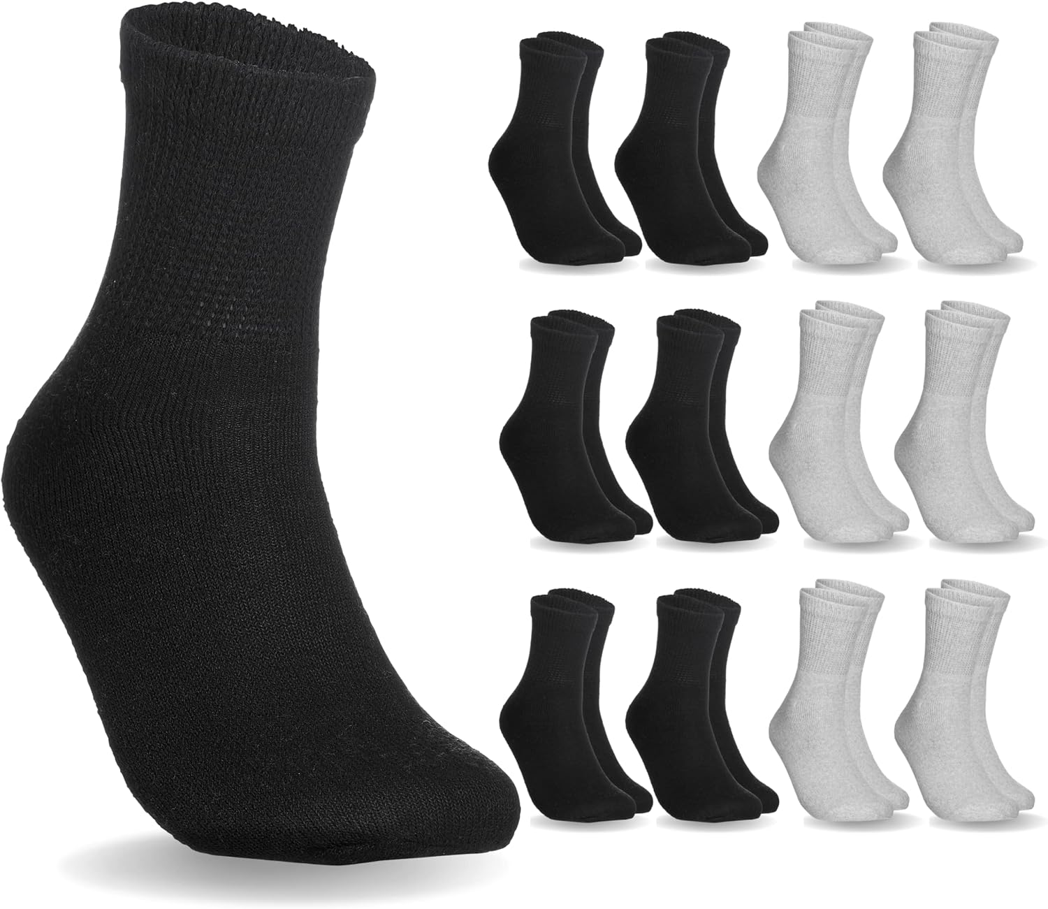 Special Essentials 12 pares de calcetines tobilleros de algodón para diabéticos, no vinculantes con parte superior extra ancha para hombres y mujeres