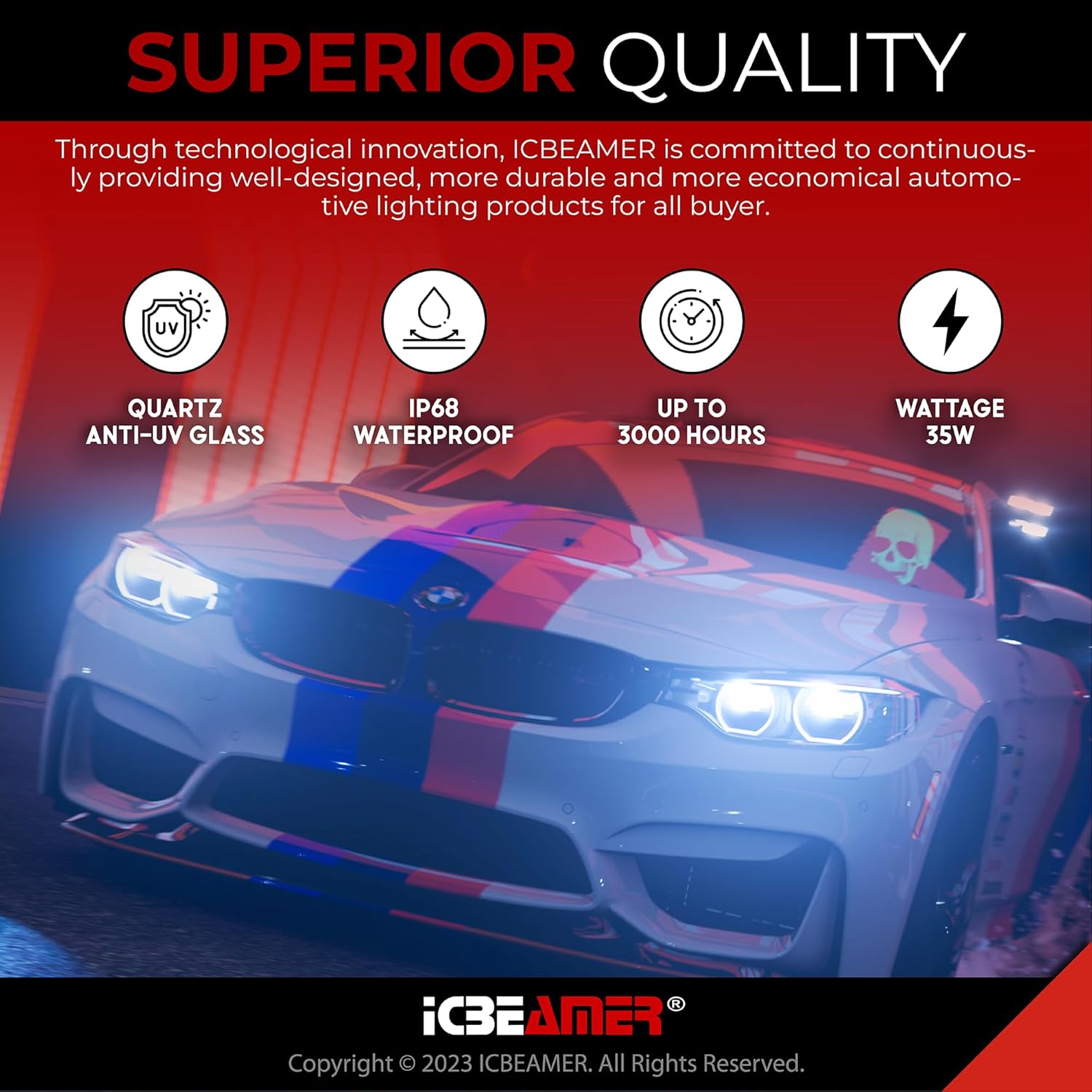 ICBEAMER 30000K D2S D2C D2R Xenon Factory HID reemplazo con foco de xenón para 66040 66240 85122, fabricante original del producto, de luz baja de