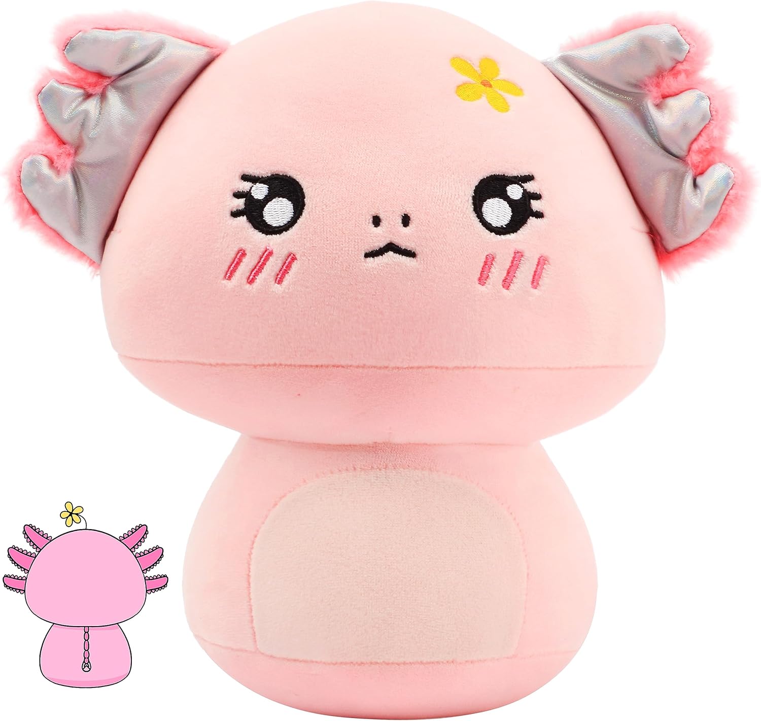 Cuteoy Almohada de ajolote de peluche de hongo, diseño de flor y ajolote, juguetes de peluche, muñecas suaves y lindas, regalos para niños pequeños,