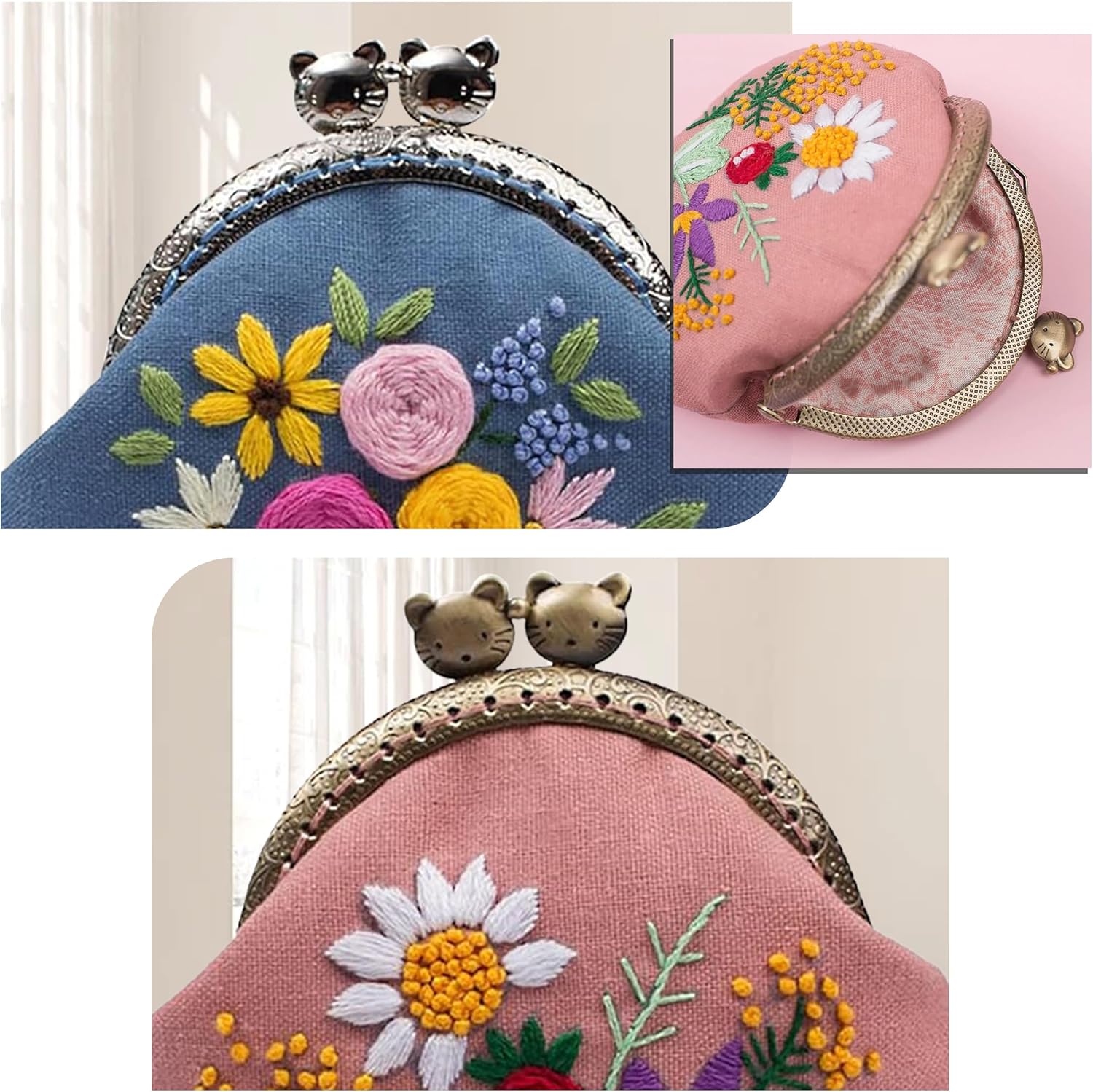 Maydear Kits de monedero bordado para principiantes, embrague bordado hecho a mano con todos los suministros, aros de bordado de bambú,
