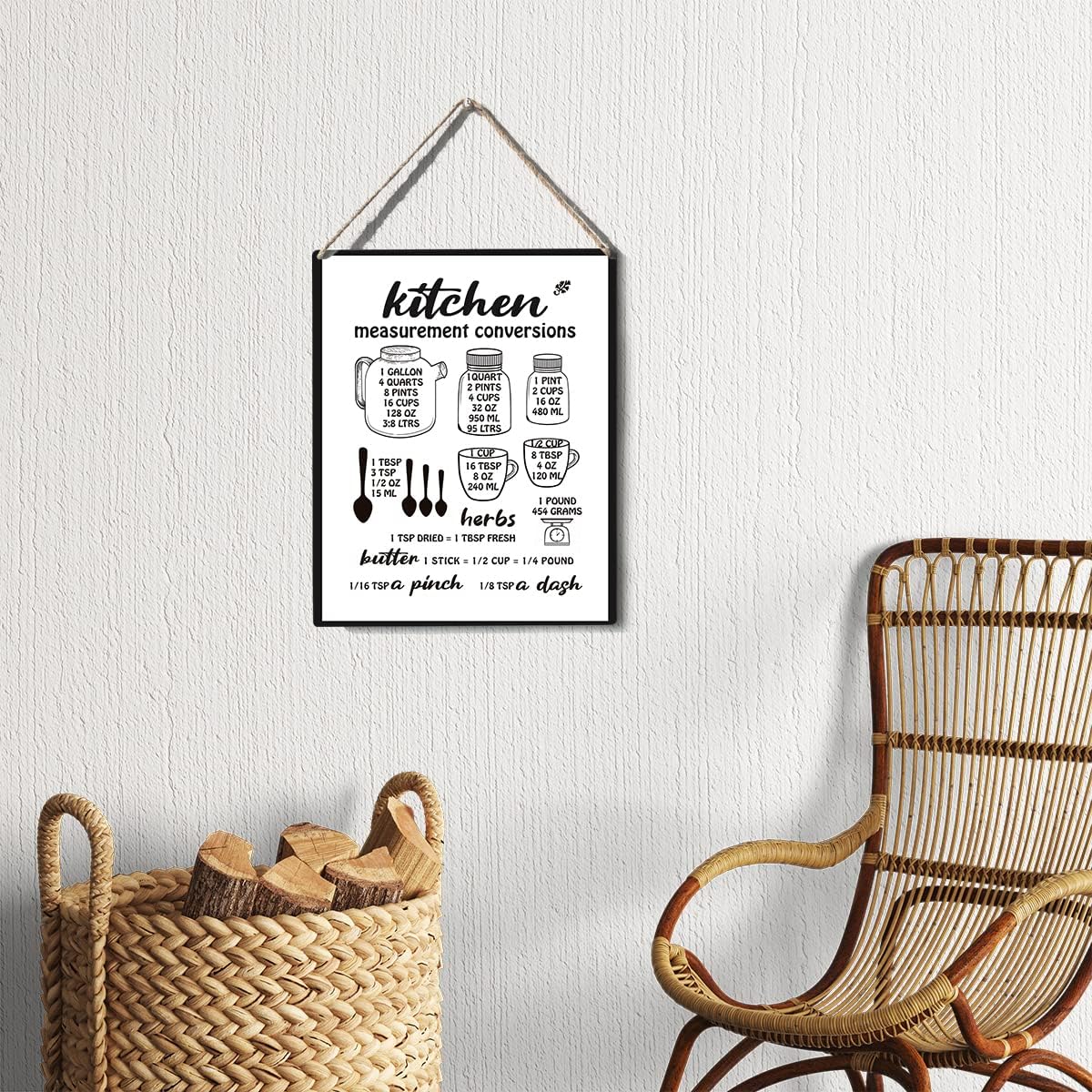 Xiolcxdr Divertido letrero de cocina, decoración de medición de cocina, conversiones, placa de madera para colgar en la pared, carteles para colgar