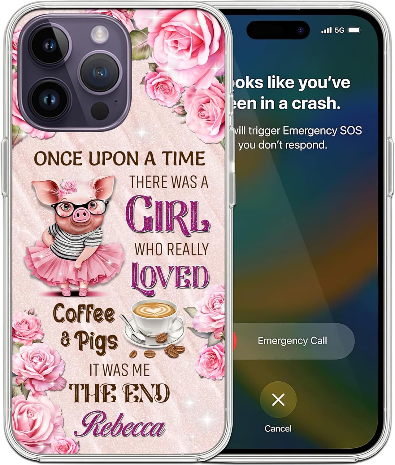 Funda de teléfono con nombre personalizado, diseño de cerdos, diseño divertido de animales de granja, regalo para amantes de los cerdos para niñas y