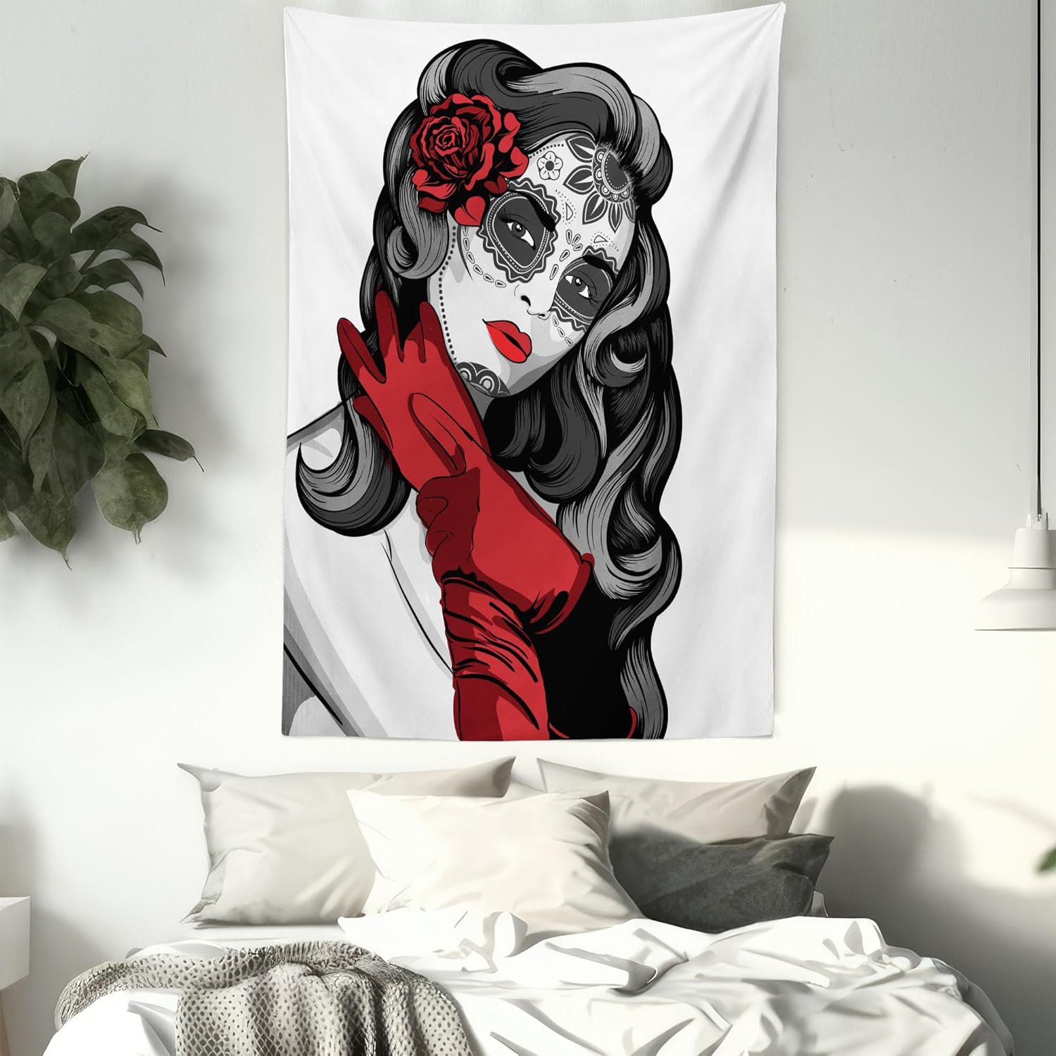 Ambesonne Tapiz de calavera, estilo mexicano con forma de azúcar, floral, malvado, gótico, arte muerto, latín, para colgar en la pared para