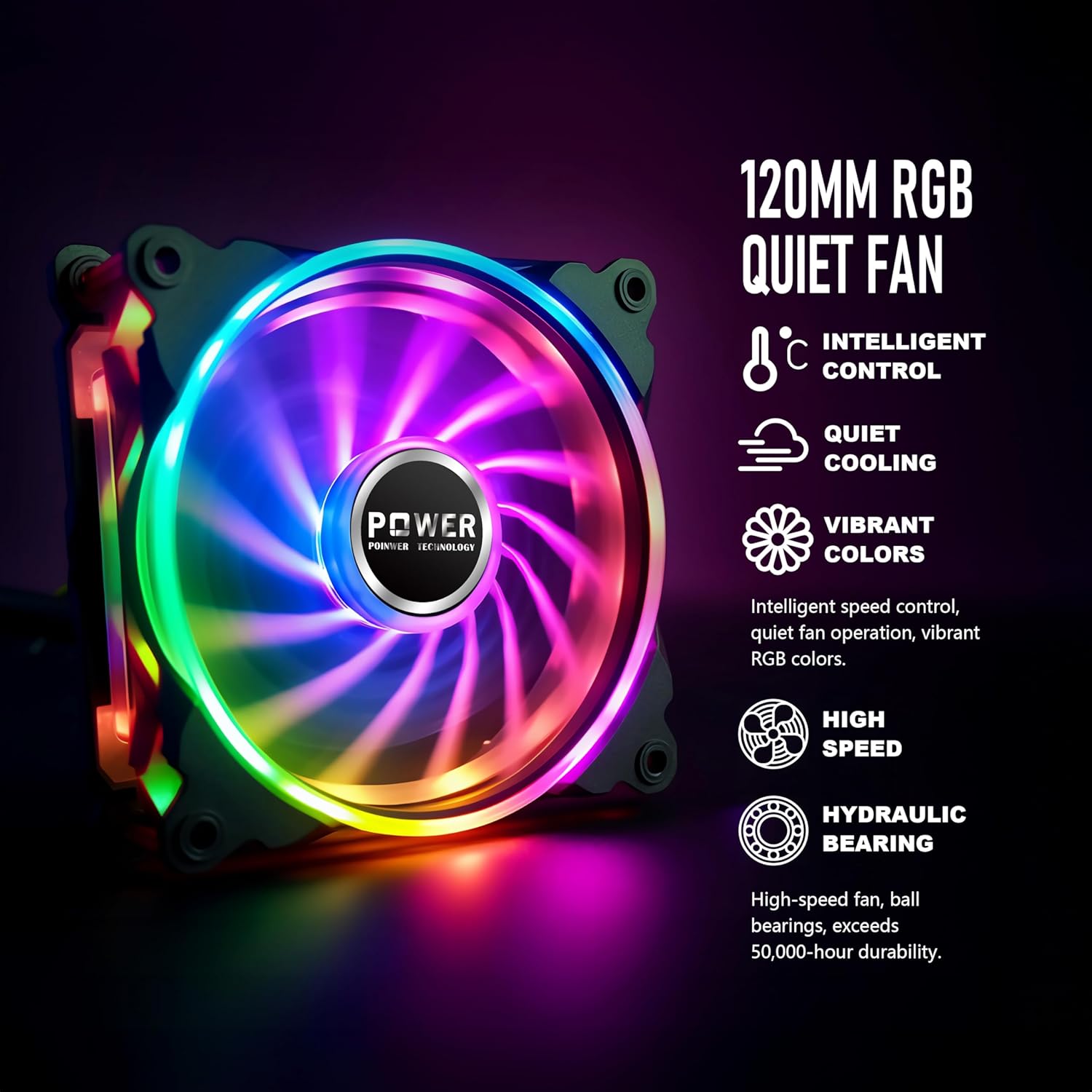 POINWER Fuente de alimentación de 850 vatios 80 Plus Gold – Ventilador silencioso RGB de 4.7 in, PFC activo, condensador de 221.0 F – PSU de alto