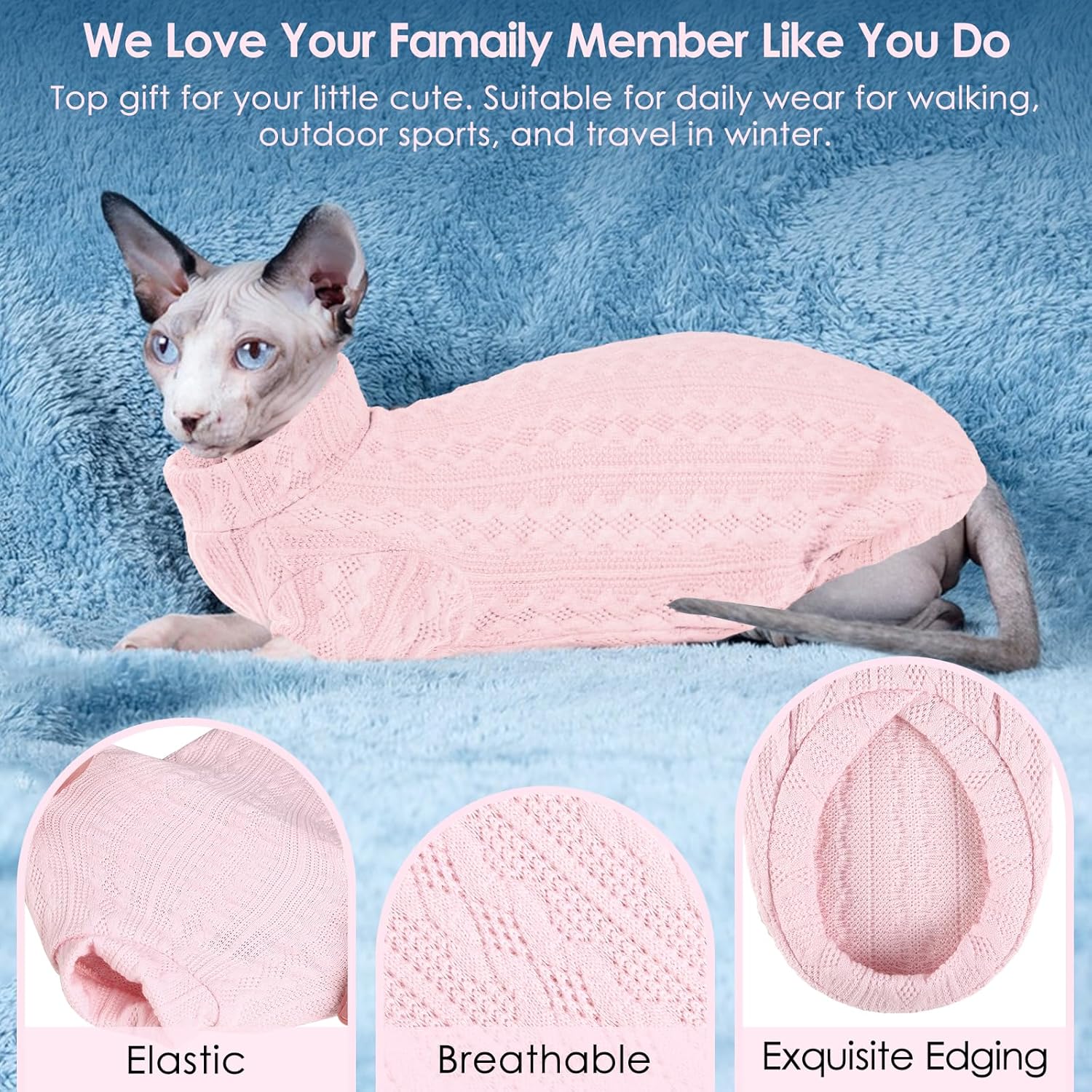 SUNFURA Suéteres de gato solo para gatos, suéter de cuello alto con mangas, camisa de gatos sin pelo Sphynx, ropa transpirable para gatitos, pijama