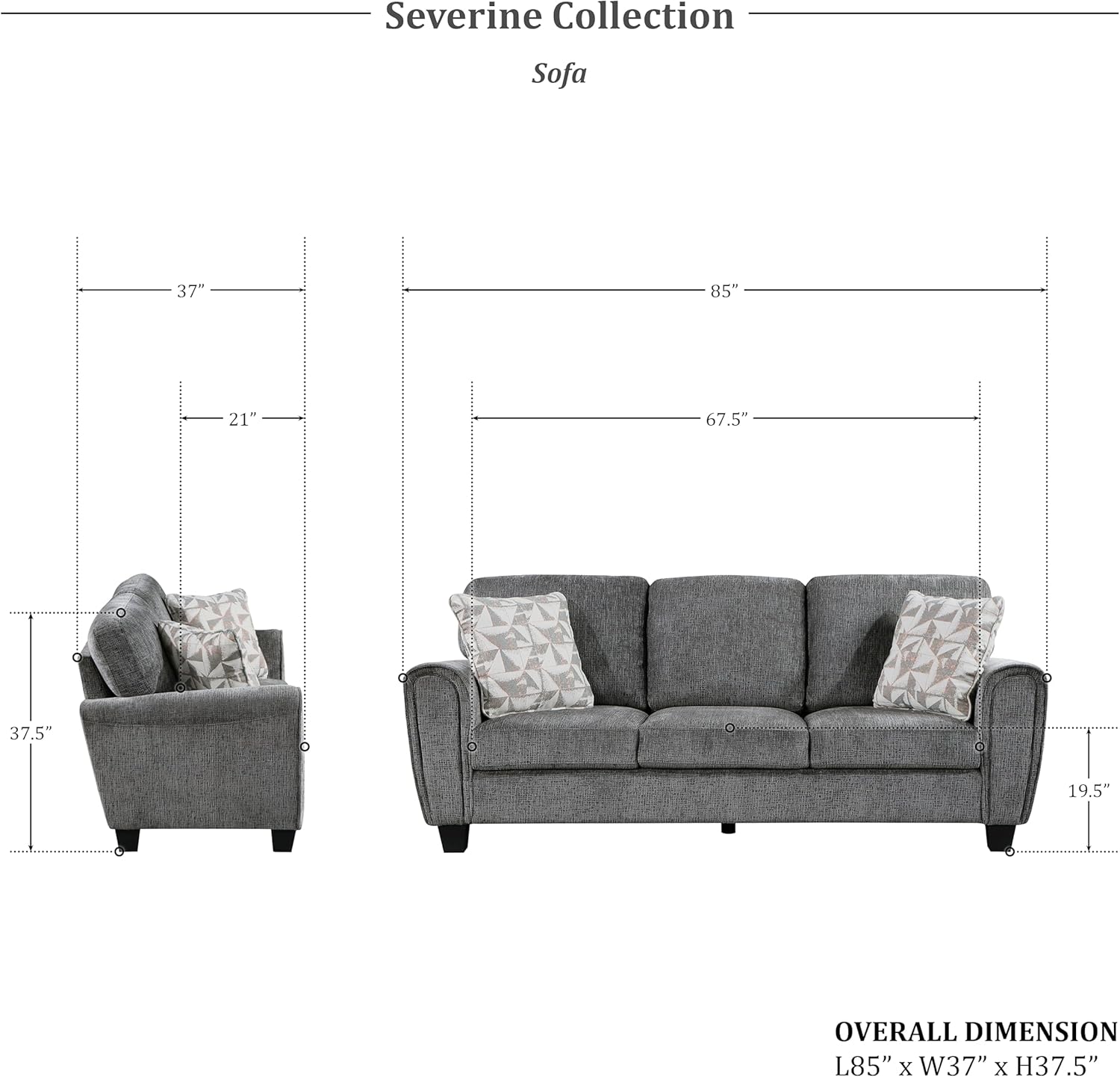Lexicon Severine – Juego de sofá de felpilla para sala de estar, 3 piezas, color gris oscuro