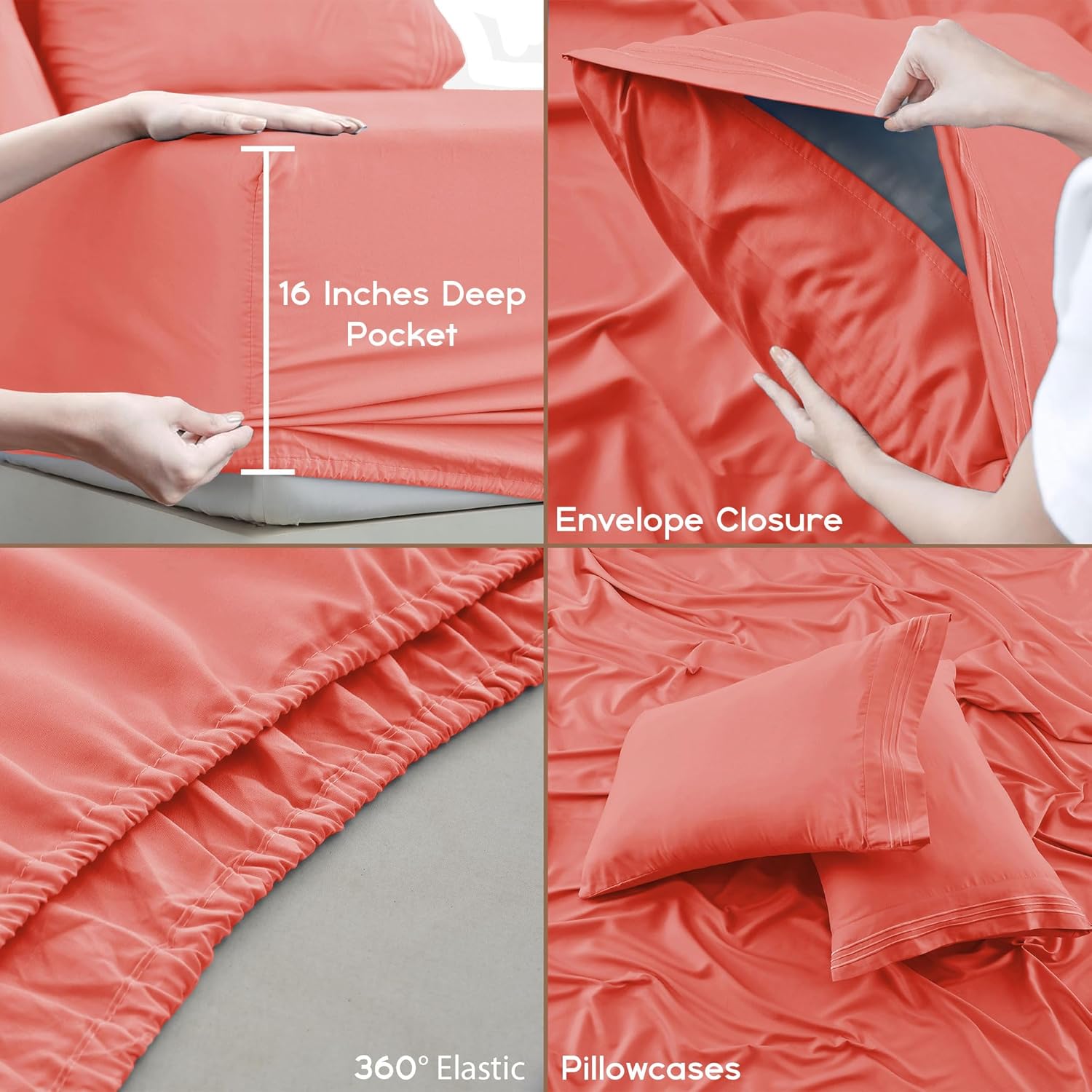 LDC LUX DECOR COLLECTION Sábanas  Juego de sábanas de 6 piezas tamaño matrimonial  Sábanas de microfibra cepillada  Sábanas y fundas de almohada de