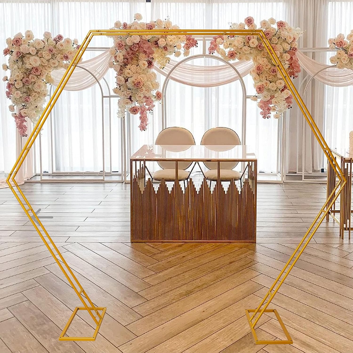 Soporte hexagonal de metal para arco de boda de 8.2 pies, soporte de marco de arco de jardín, soporte de arco de fotografía para bodas, fiestas,