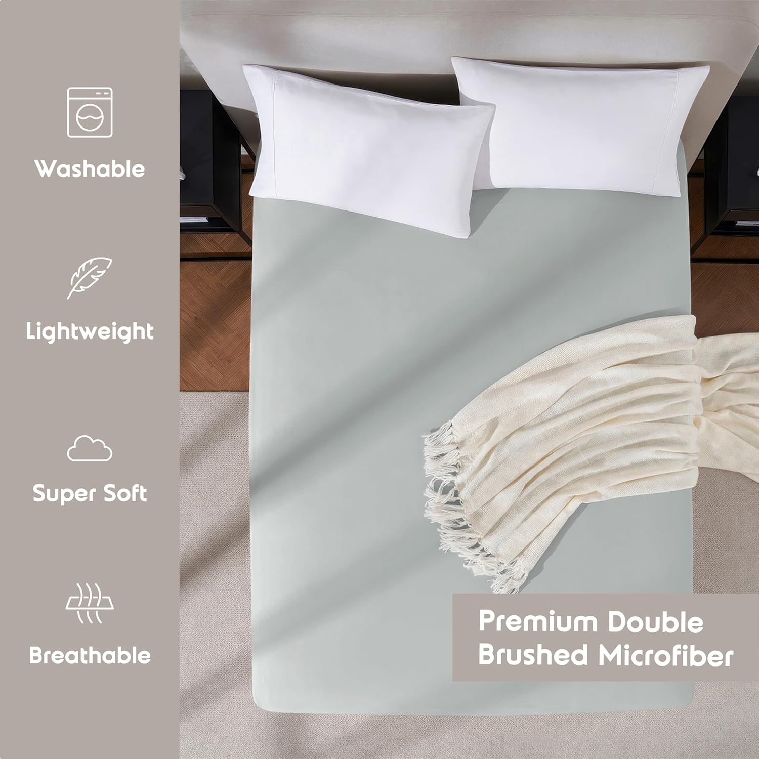 Nestl Bedding – Sábanas bajeras con bolsillo profundo de 53 cm, Microfibra, Gris Plateado Claro, gemelo