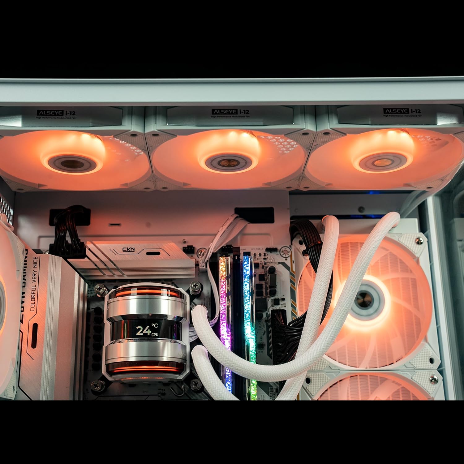 ALSEYE i12 Kit de ventilador de carcasa de PC, tres ventiladores inalámbricos ARGB y PWM con estructura de conexión a presión (kit i12 blanco)