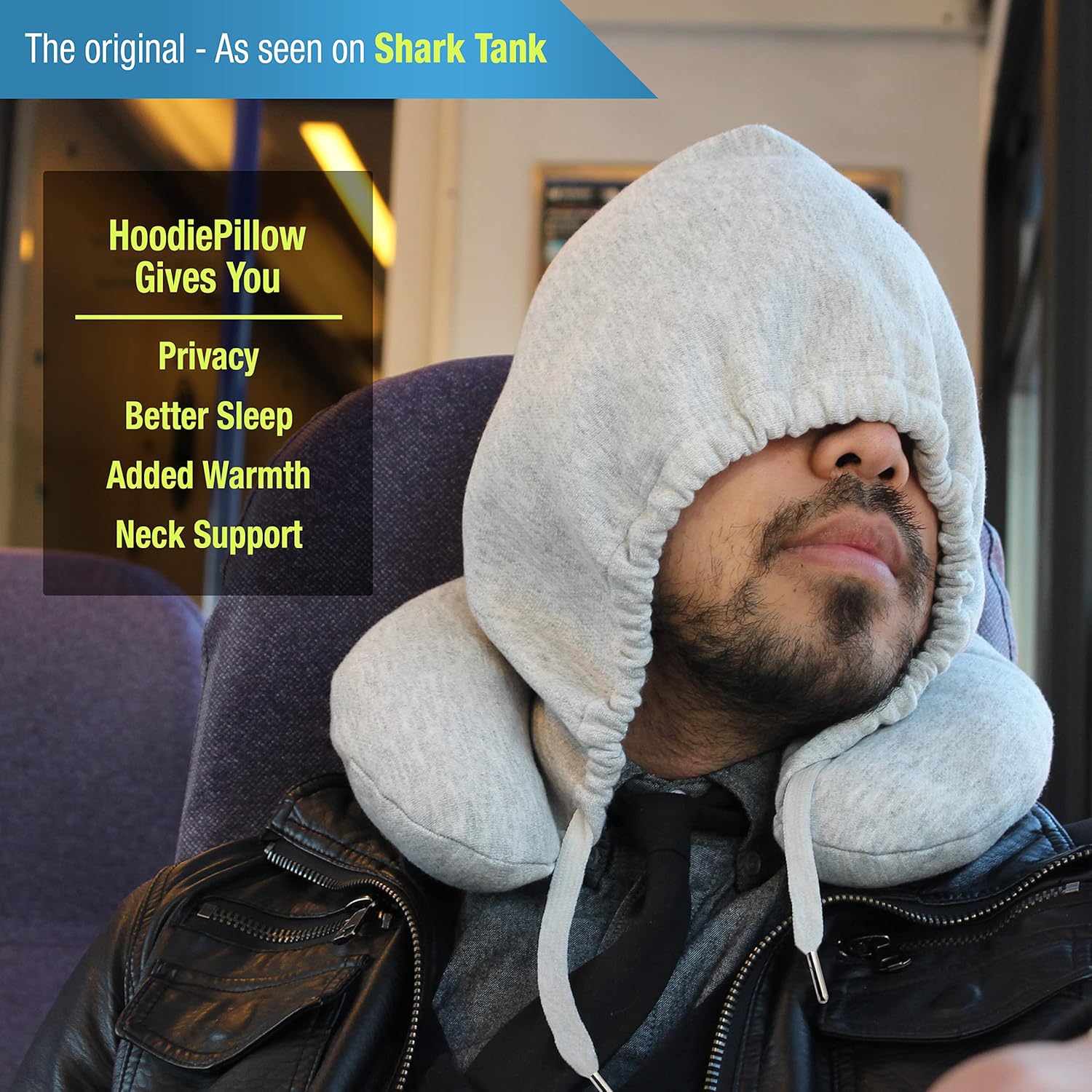 Almohada de viaje gris – Destacada en Shark Tank  Diseño patentado para máxima comodidad