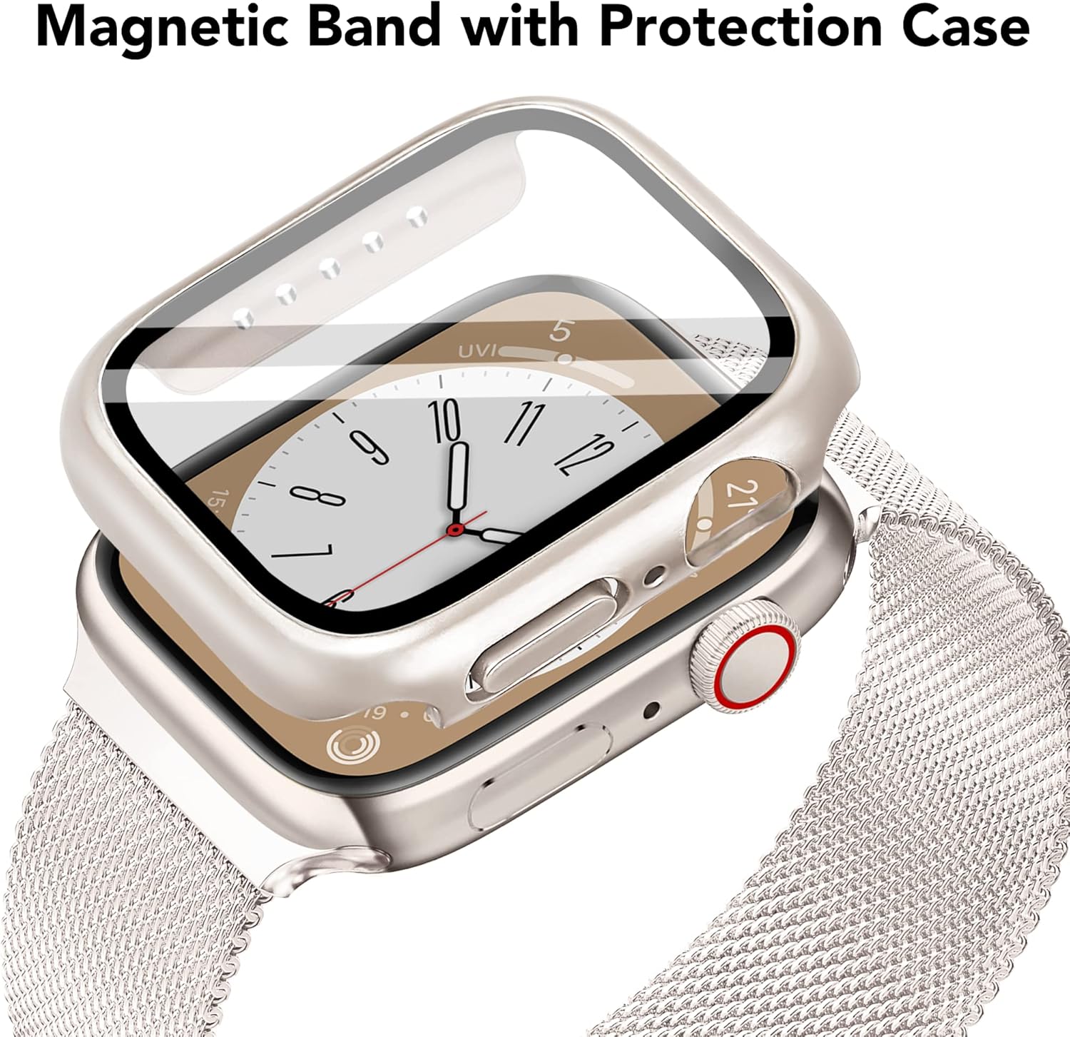 Mazuboho Paquete de 2 correas de metal compatibles con correas de Apple Watch para mujer con caja de 1.575 in 1.614 in 1.732 in 1.772 in, correas de