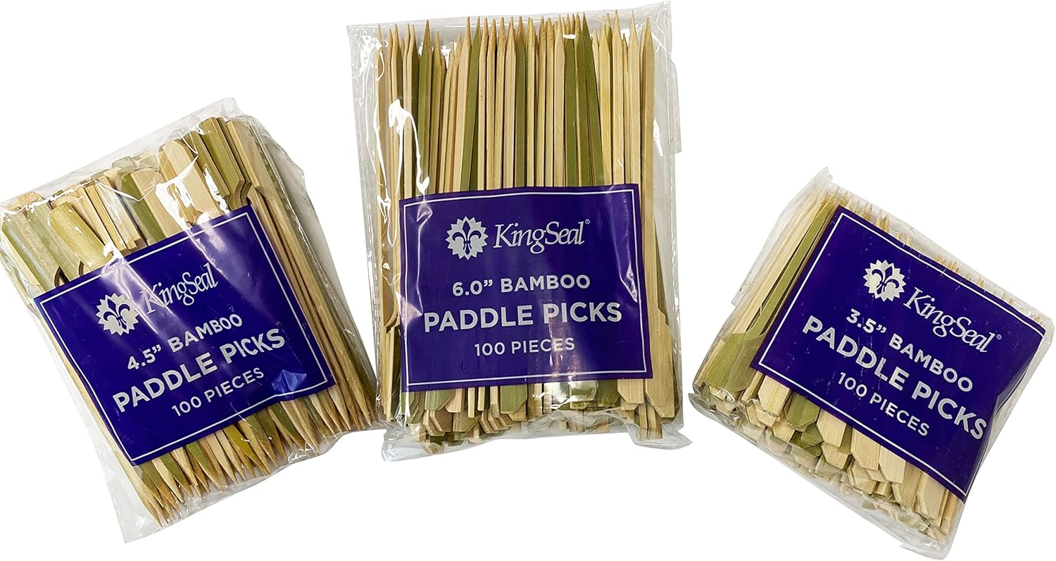 KingSeal Palillos de madera de bambú verde natural, brochetas para aperitivos y cócteles, 6.0 pulgadas, 2 paquetes de 100 unidades cada uno (200