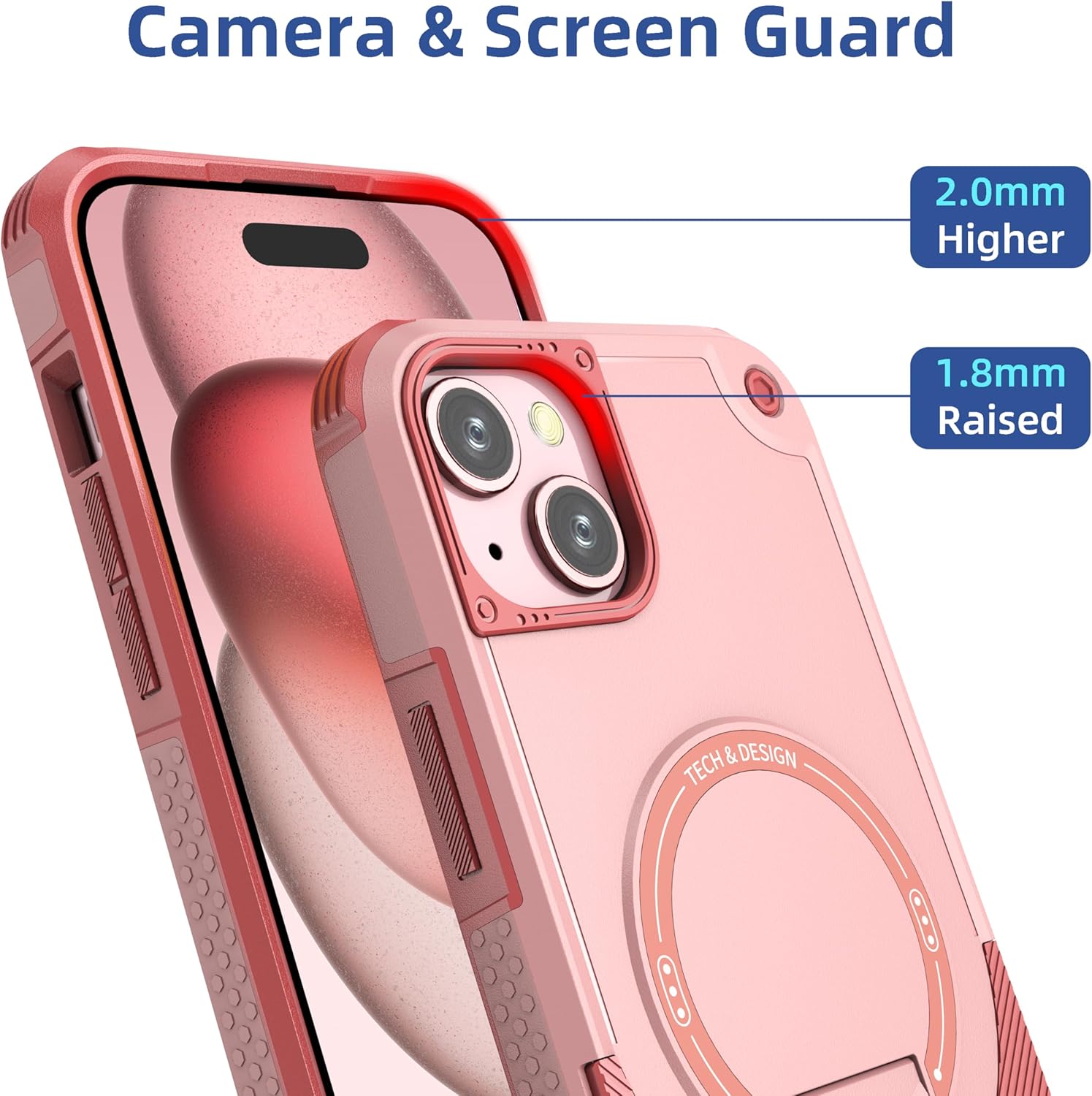 Funda magnética para iPhone 15 con soporte invisible compatible con MagSafe protección contra caídas con borde de TPU suave, parte trasera dura,