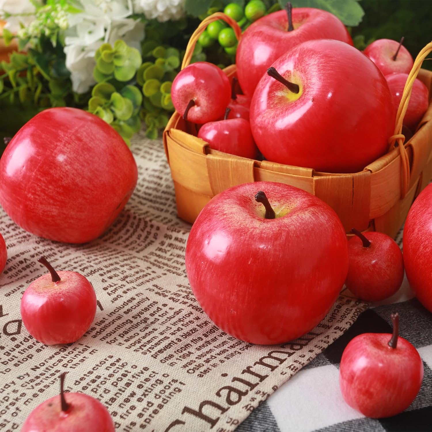 BigOtters Manzanas rojas artificiales, 30 manzanas rojas falsas, simulación realista para el hogar, casa, cocina, mesa, cesta, fotografía,