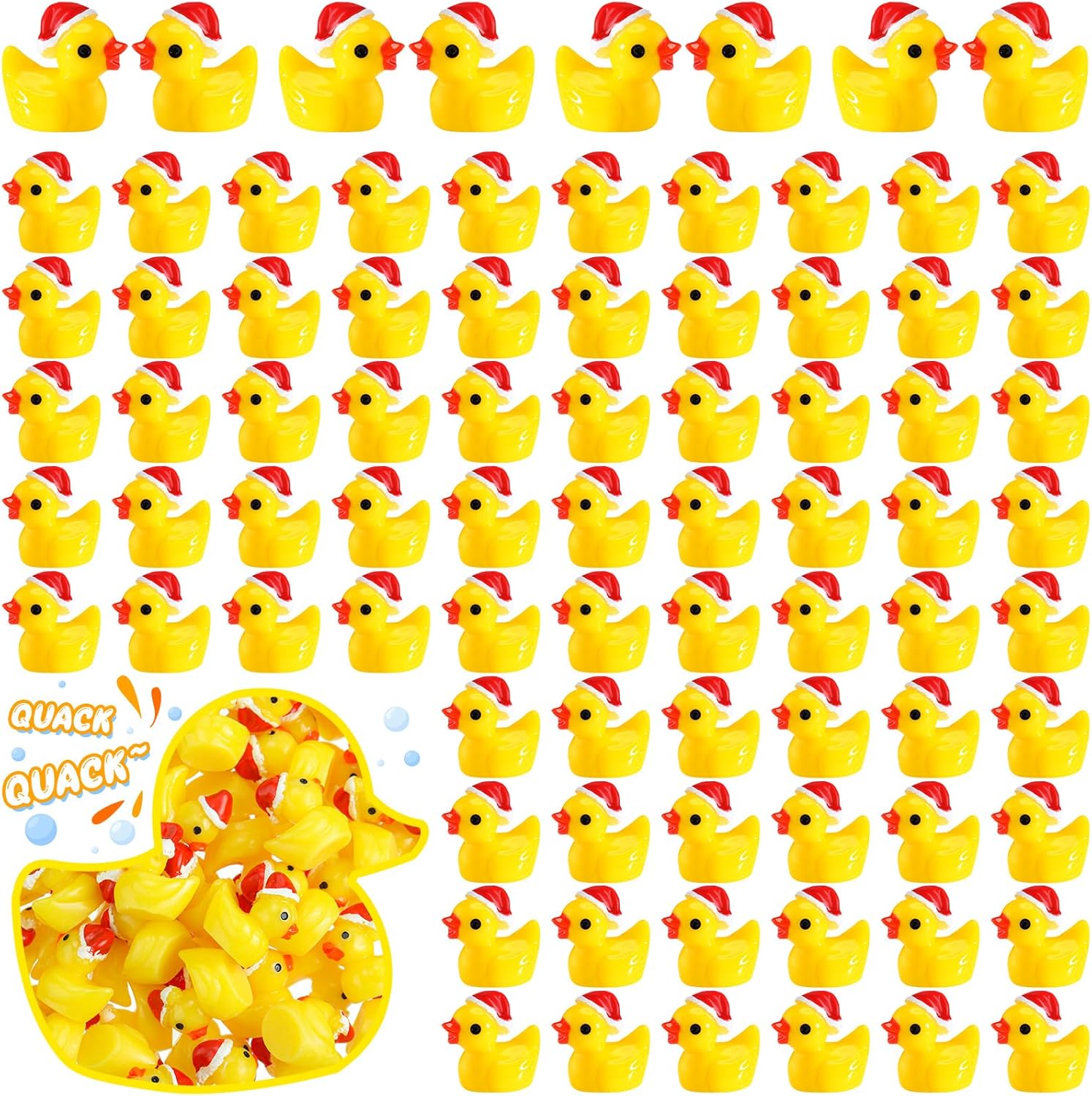 Fumete 200 piezas de mini patos de resina de Navidad, pequeñas figuras de pato en miniatura, sombrero de Navidad, pato, micro paisaje, jardín,